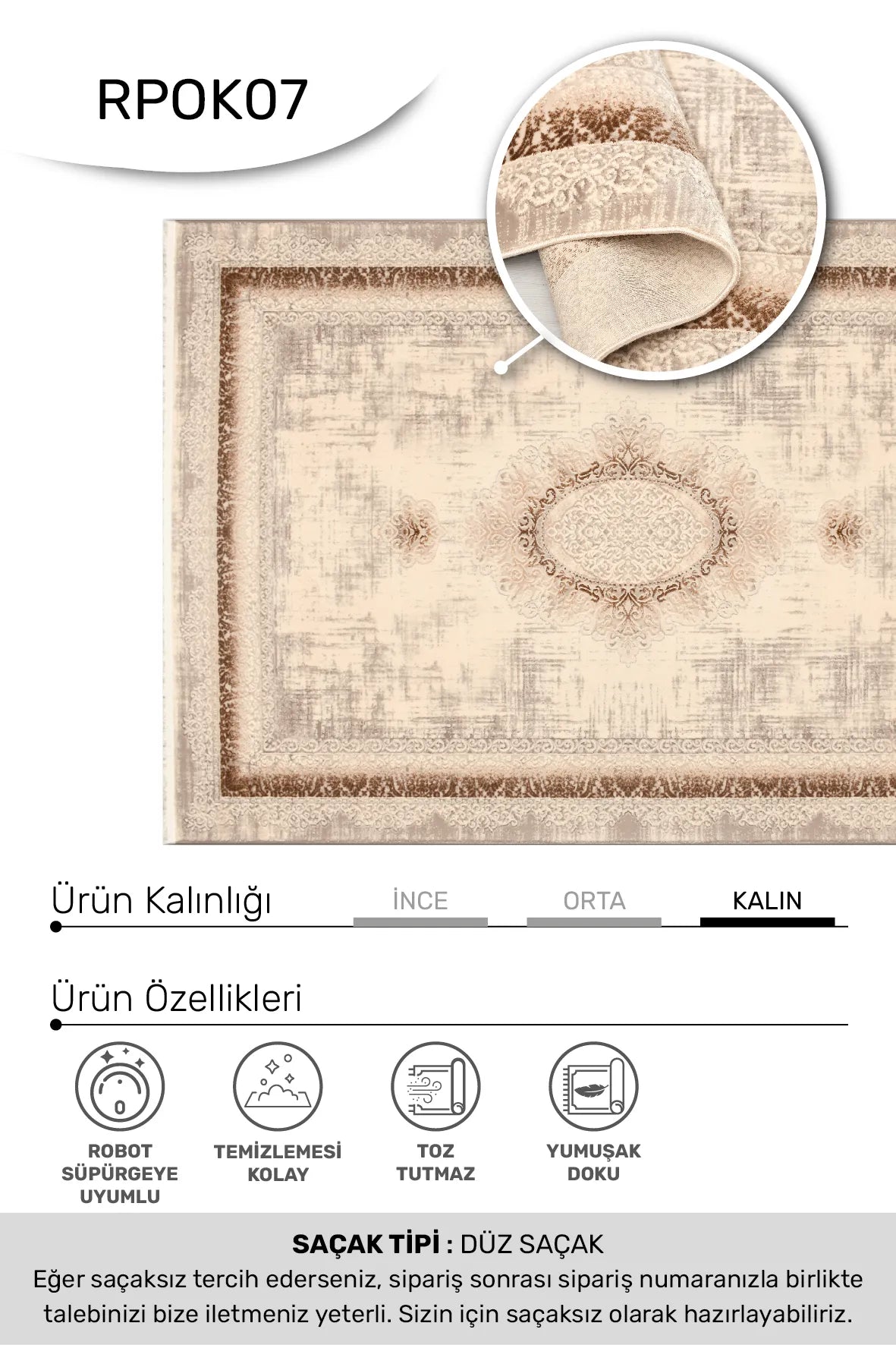 Vizon ve Kahve Eskitme Klasik Saçaklı Halı