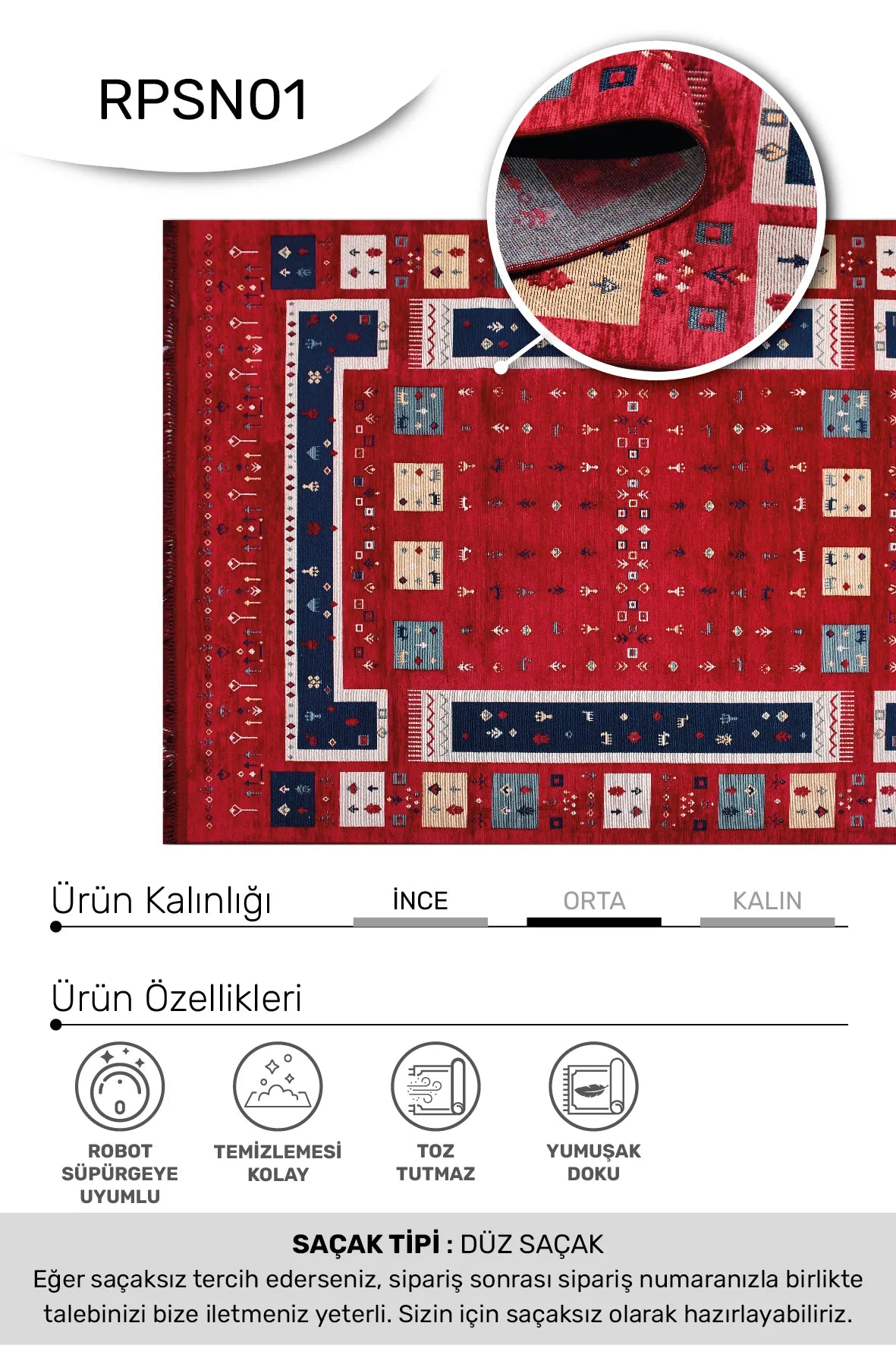 Kırmızı ve Lacivert Bordürlü Etnik Kilim