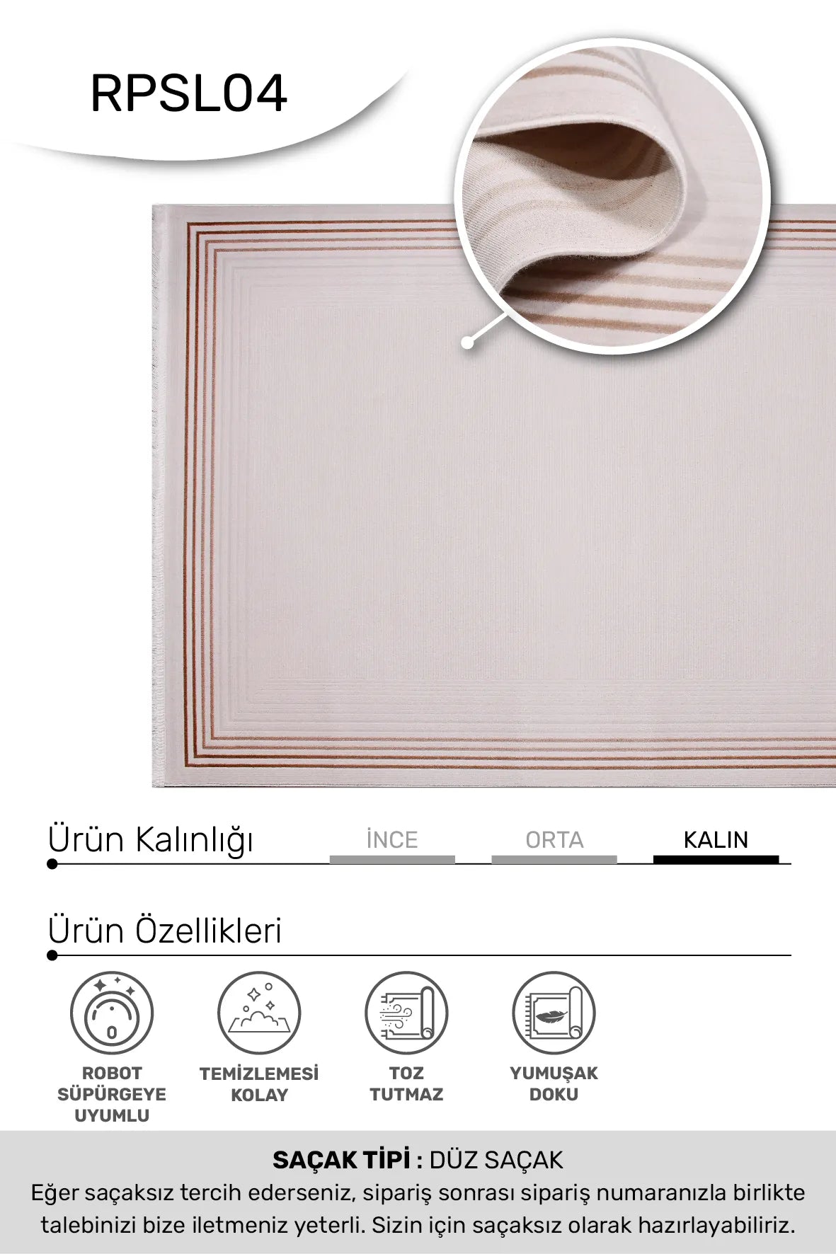 Krem ve Vizon Çizgili Minimal Halı
