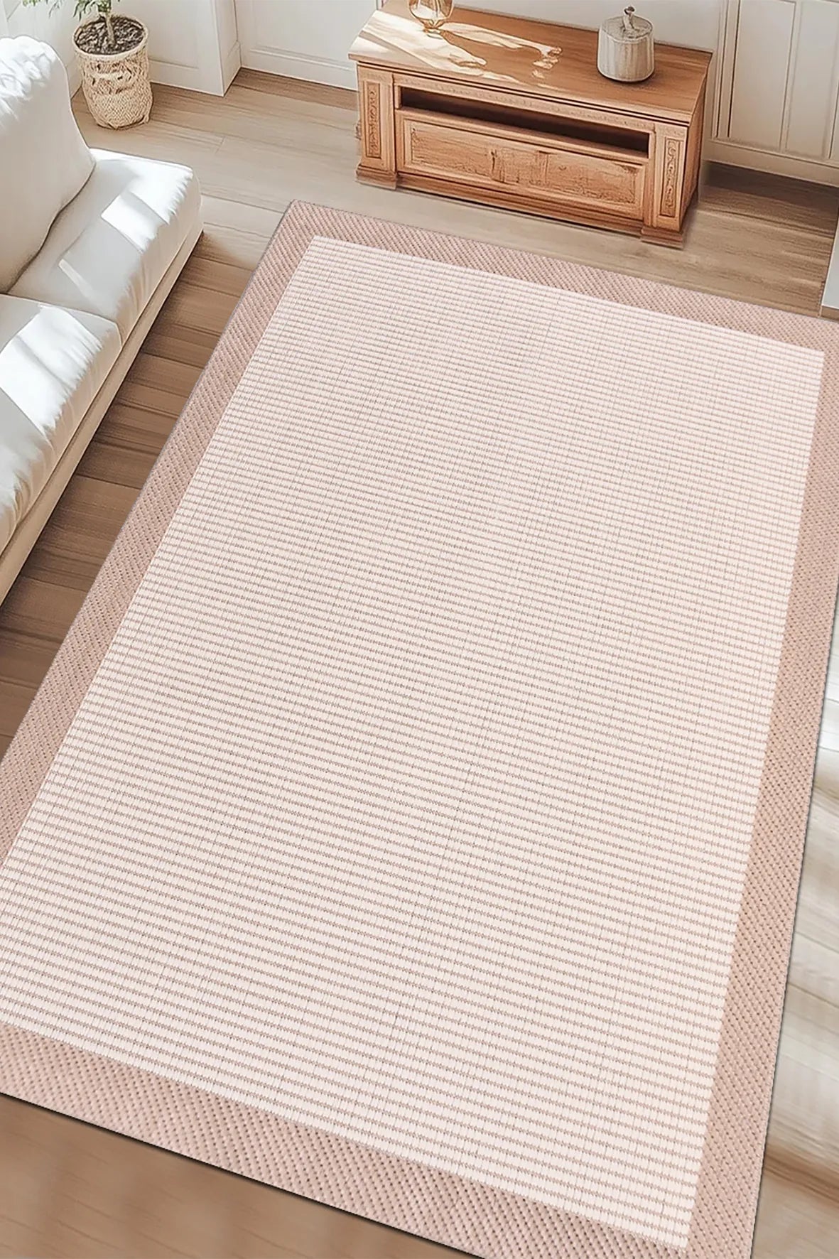 Ekru ve Bej Bordürlü Sisal Görünümlü Halı