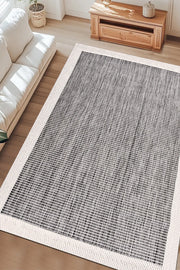 Gri ve Ekru Bordürlü Sisal Görünümlü Halı