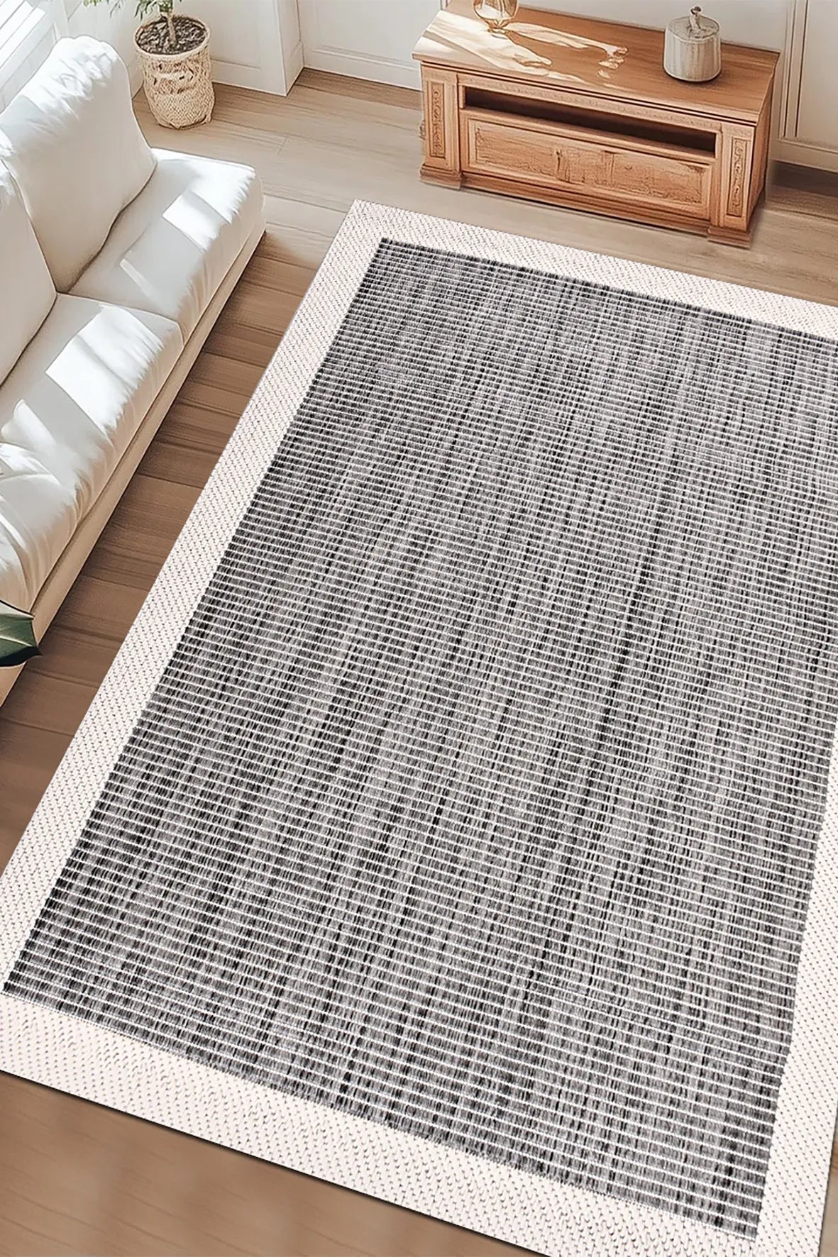 Gri ve Ekru Bordürlü Sisal Görünümlü Halı