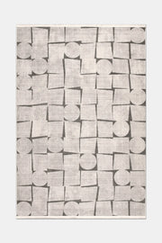 Bej ve Antrasit Geometrik Desenli Pamuk Halı