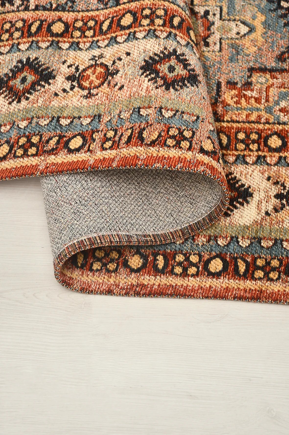 Mavi ve Kiremit Vintage Saçaklı Kilim
