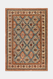 Mavi ve Kiremit Vintage Saçaklı Kilim