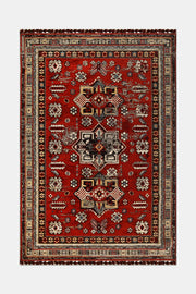 Kırmızı ve Siyah Geometrik Saçaklı Kilim