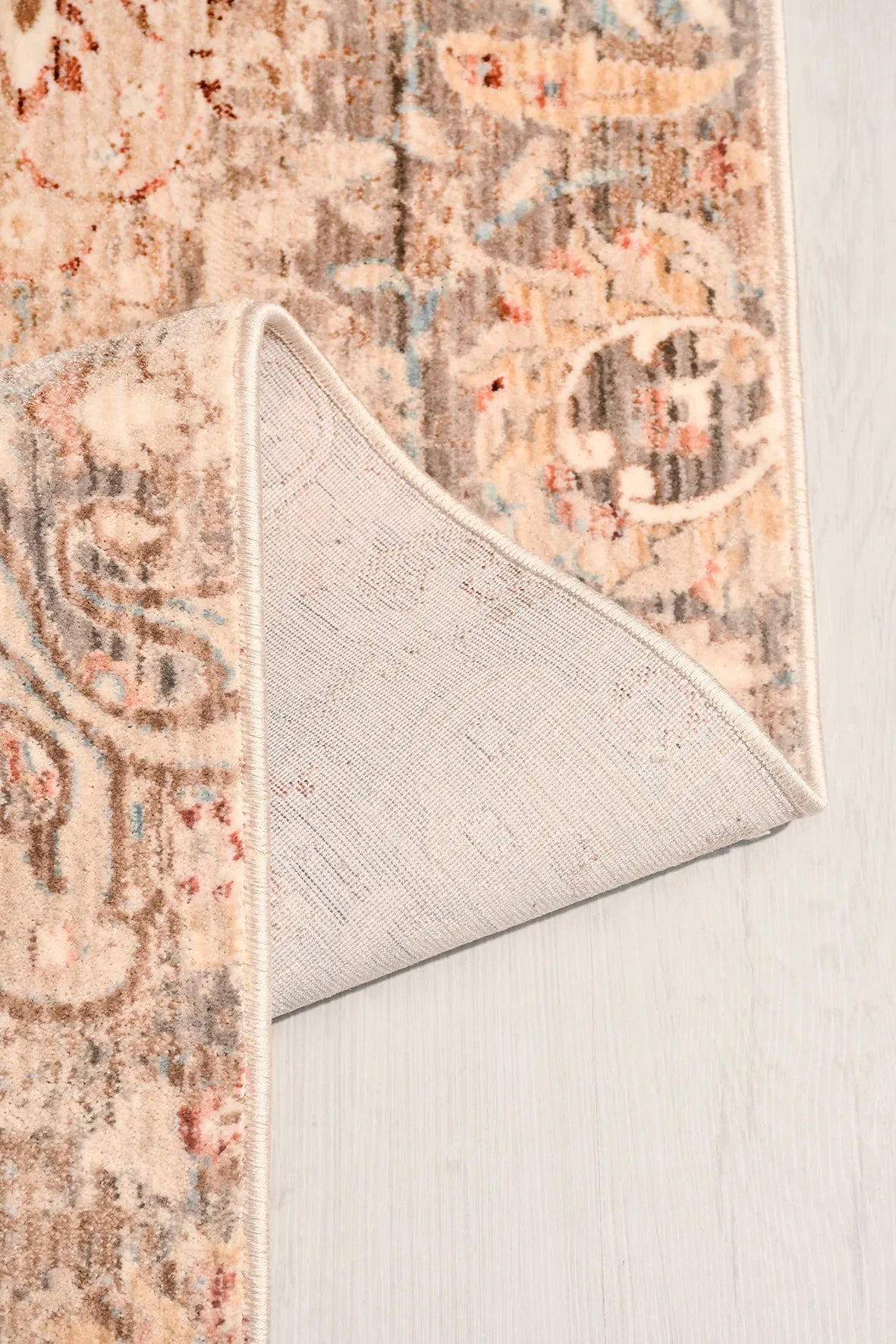 Bej ve Gri Vintage Çiçek Desenli Halı