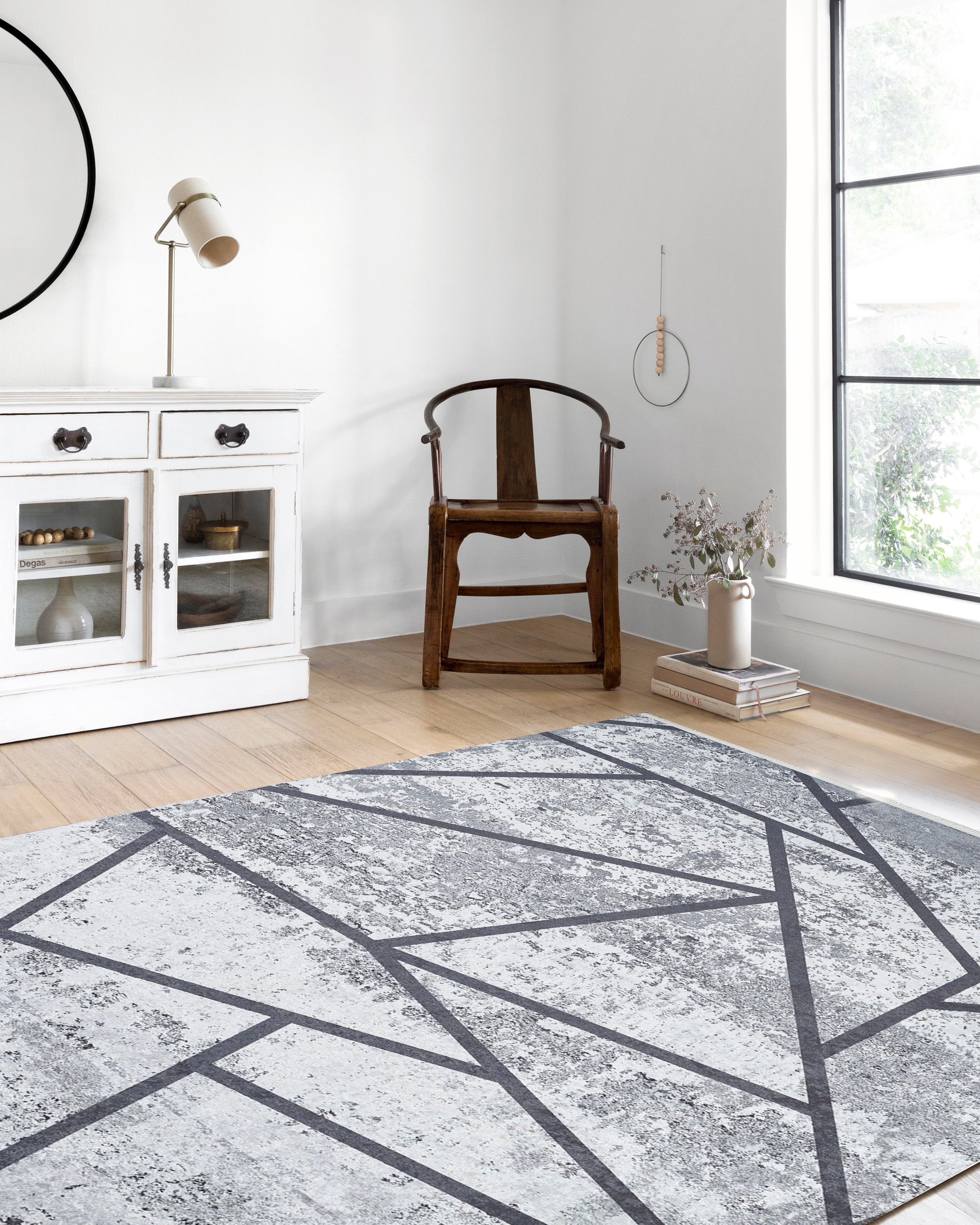 Gri ve Beyaz Geometrik Abstre Halı