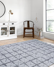 Açık Gri Kafes Desenli Geometrik Halı