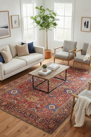 Kırmızı ve Lacivert Çiçekli Geleneksel Halı