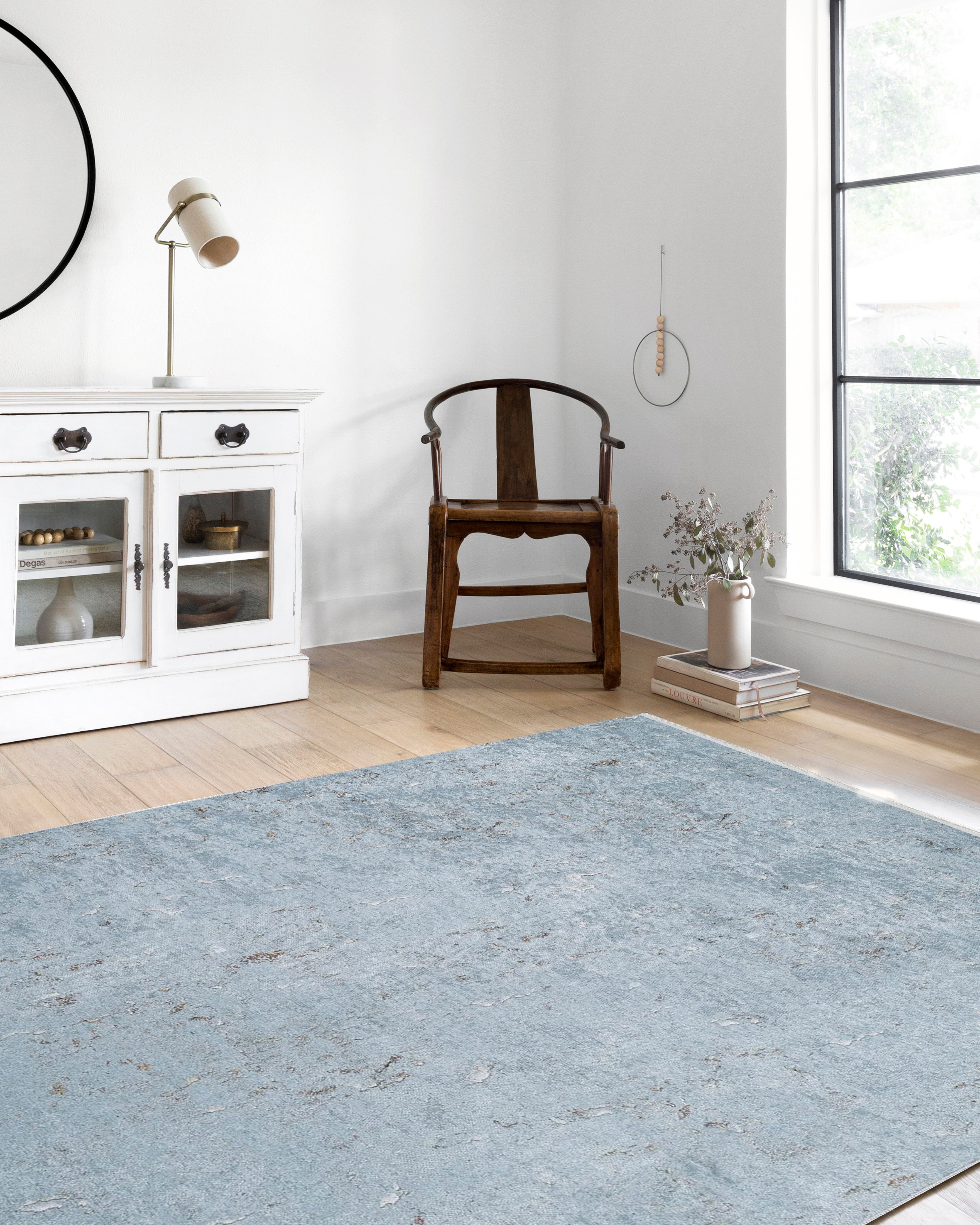 Soft Açık Mavi Kahve Detaylı Sade Halı