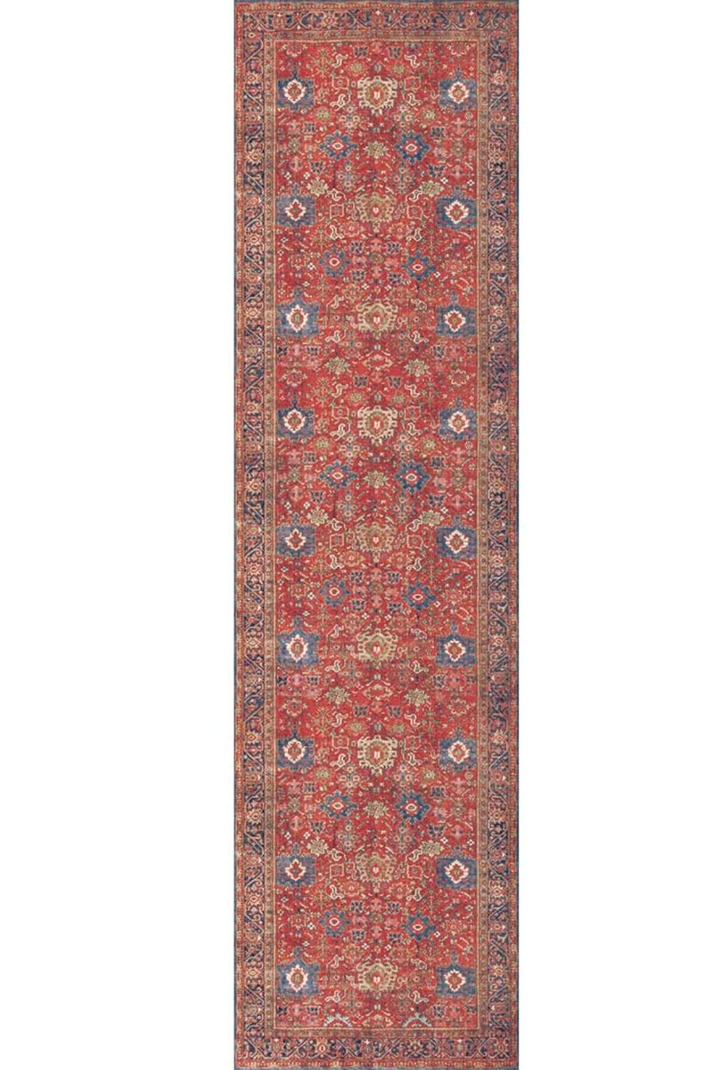 Kırmızı ve Lacivert Çiçekli Geleneksel Halı