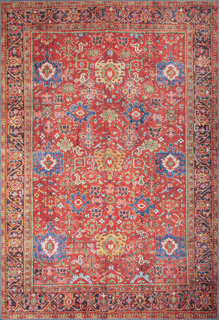 Kırmızı ve Lacivert Çiçekli Geleneksel Halı