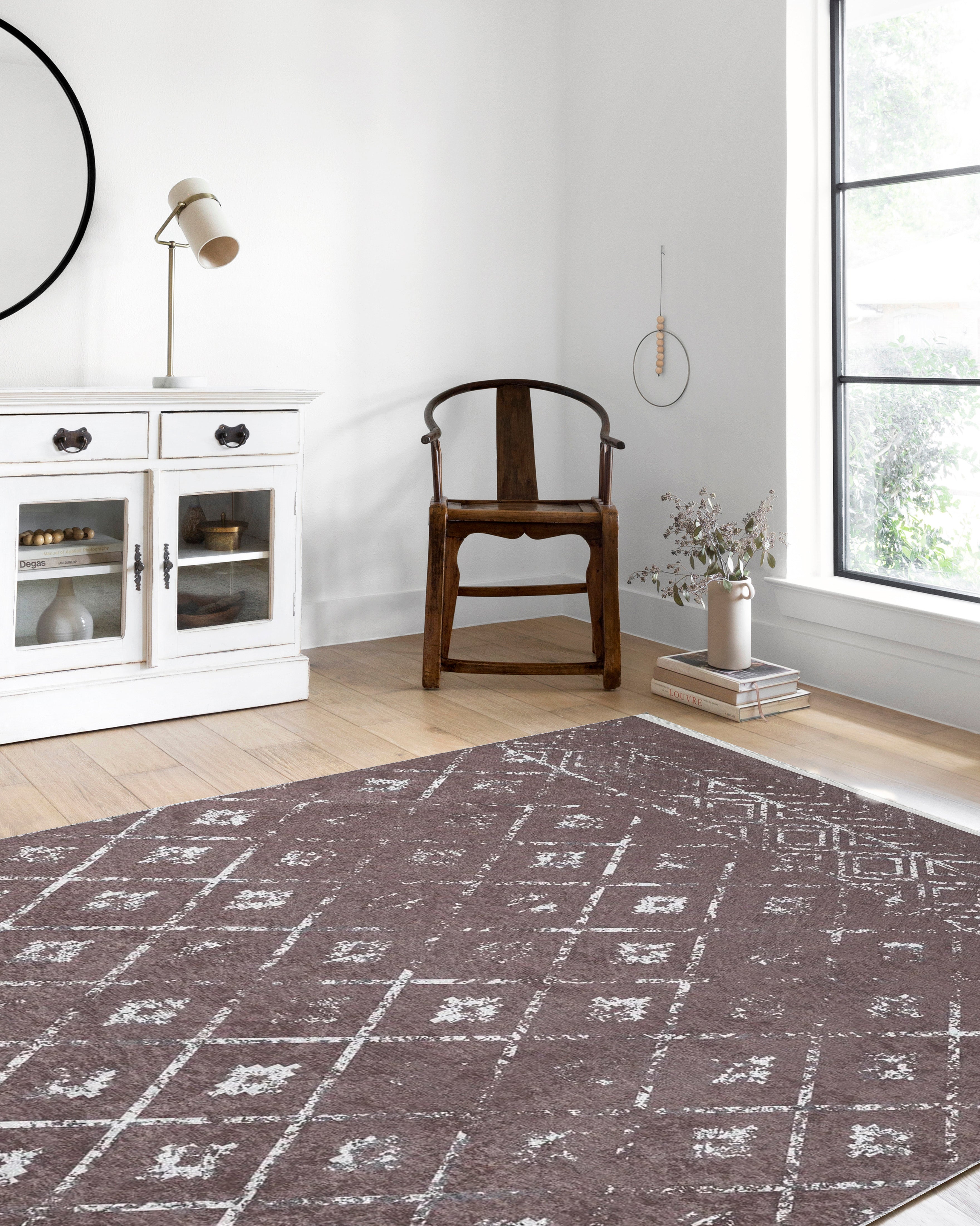 Kahverengi Geometrik Antika Benzersiz Vintage Halı - Pera Halı