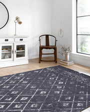 Siyah Gri Geometrik Antika Benzersiz Vintage Halı - Pera Halı