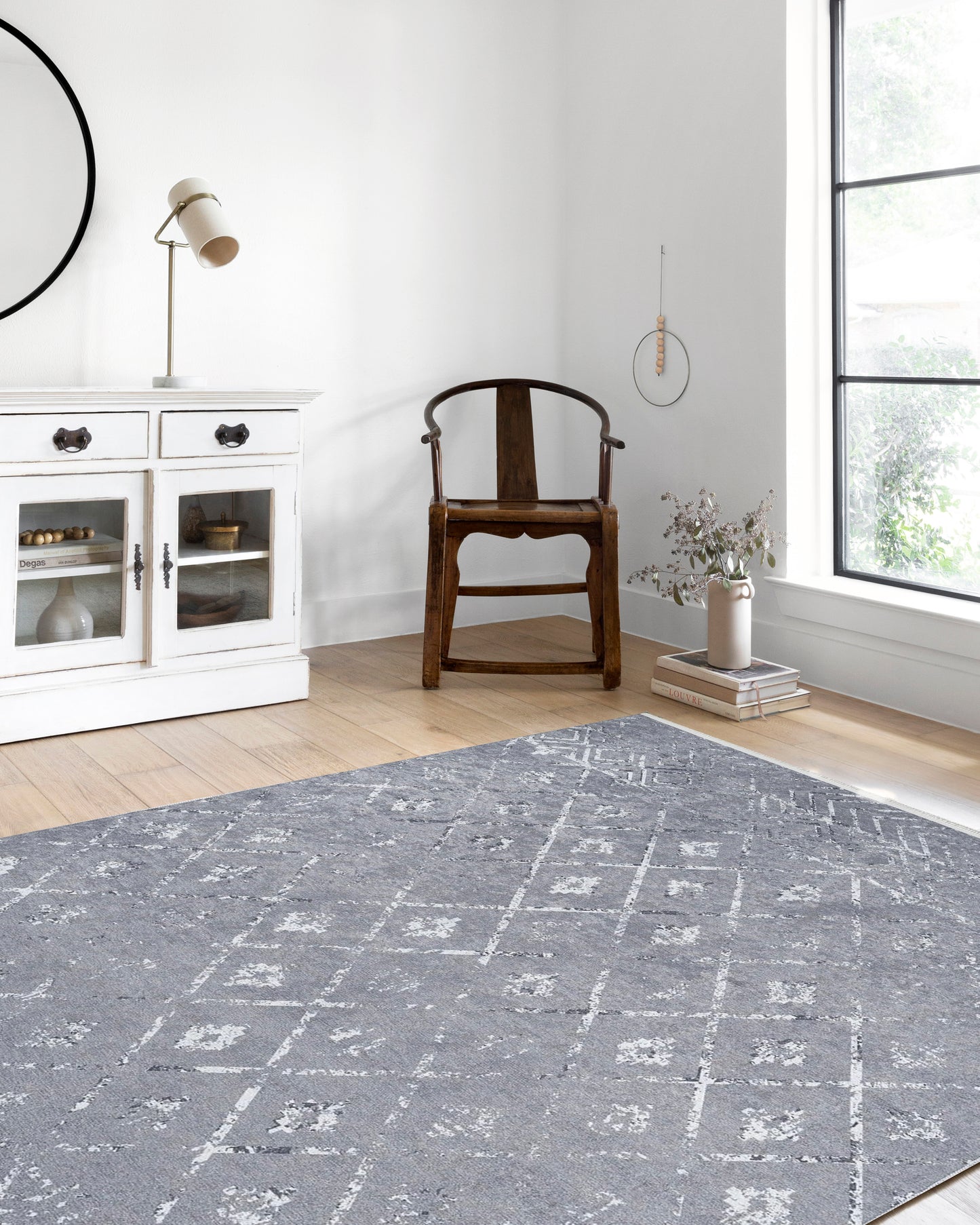 Gri Geometrik Antika Benzersiz Vintage Halı - Pera Halı