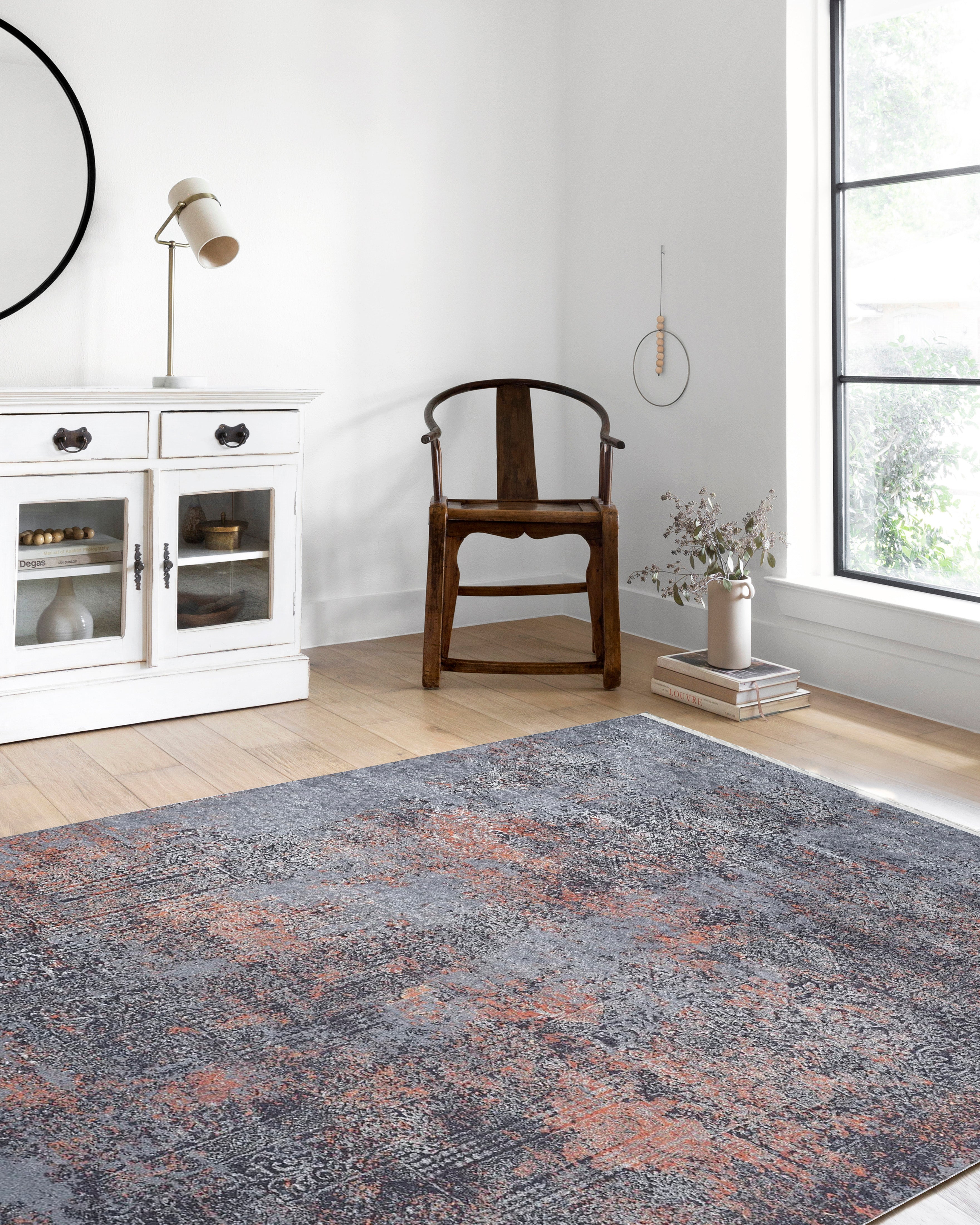 Antrasit Gri Turuncu Detaylı Modern Halıs