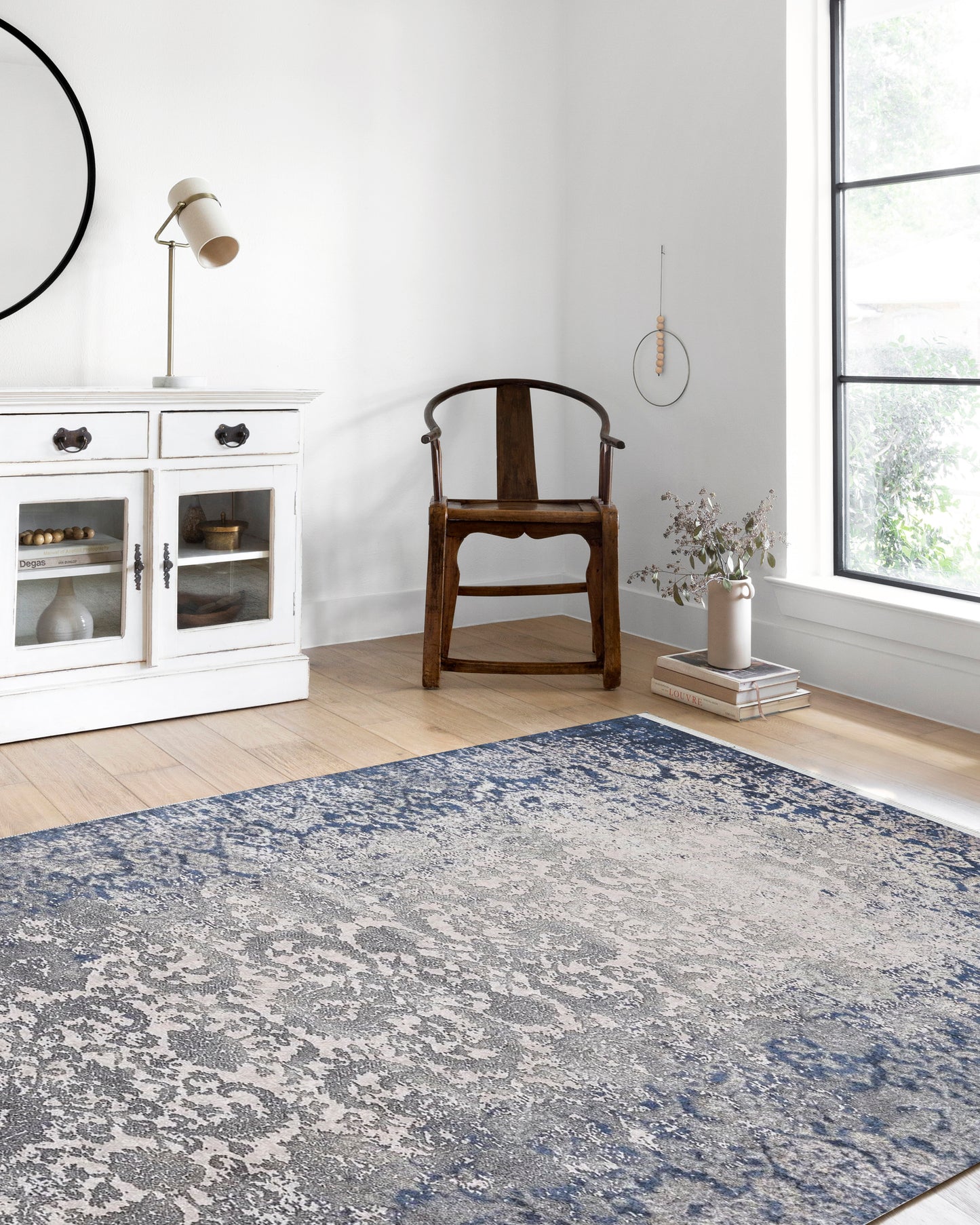 Lacivert Gri Çiçekli Vintage Geometrik Modern Halı