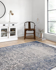 Lacivert Gri Çiçekli Vintage Geometrik Modern Halı - Pera Halı