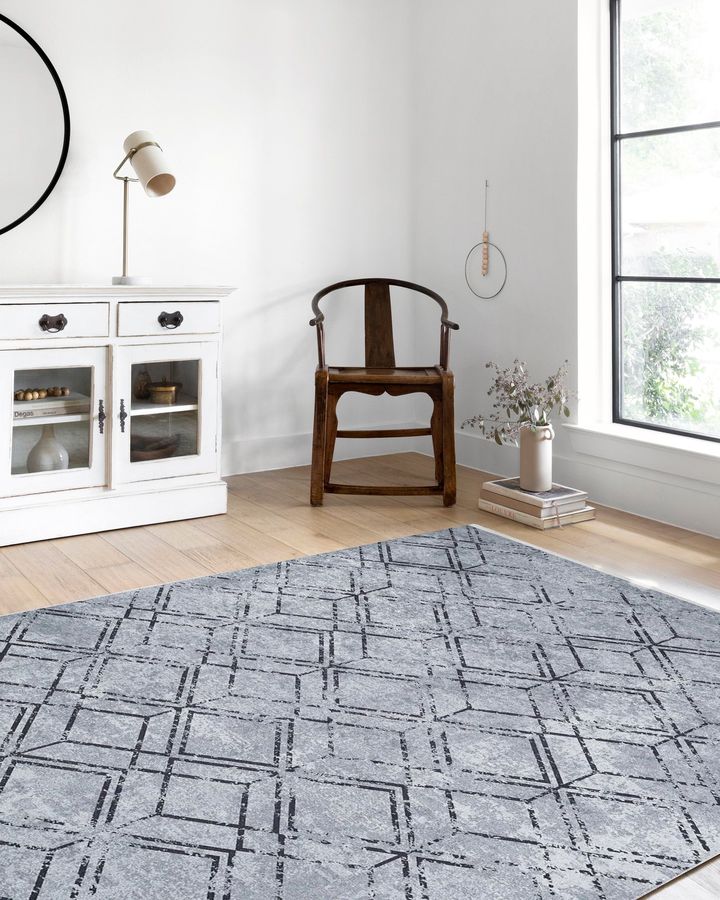 Gri Geometrik Vintage Antika Halı - Pera Halı