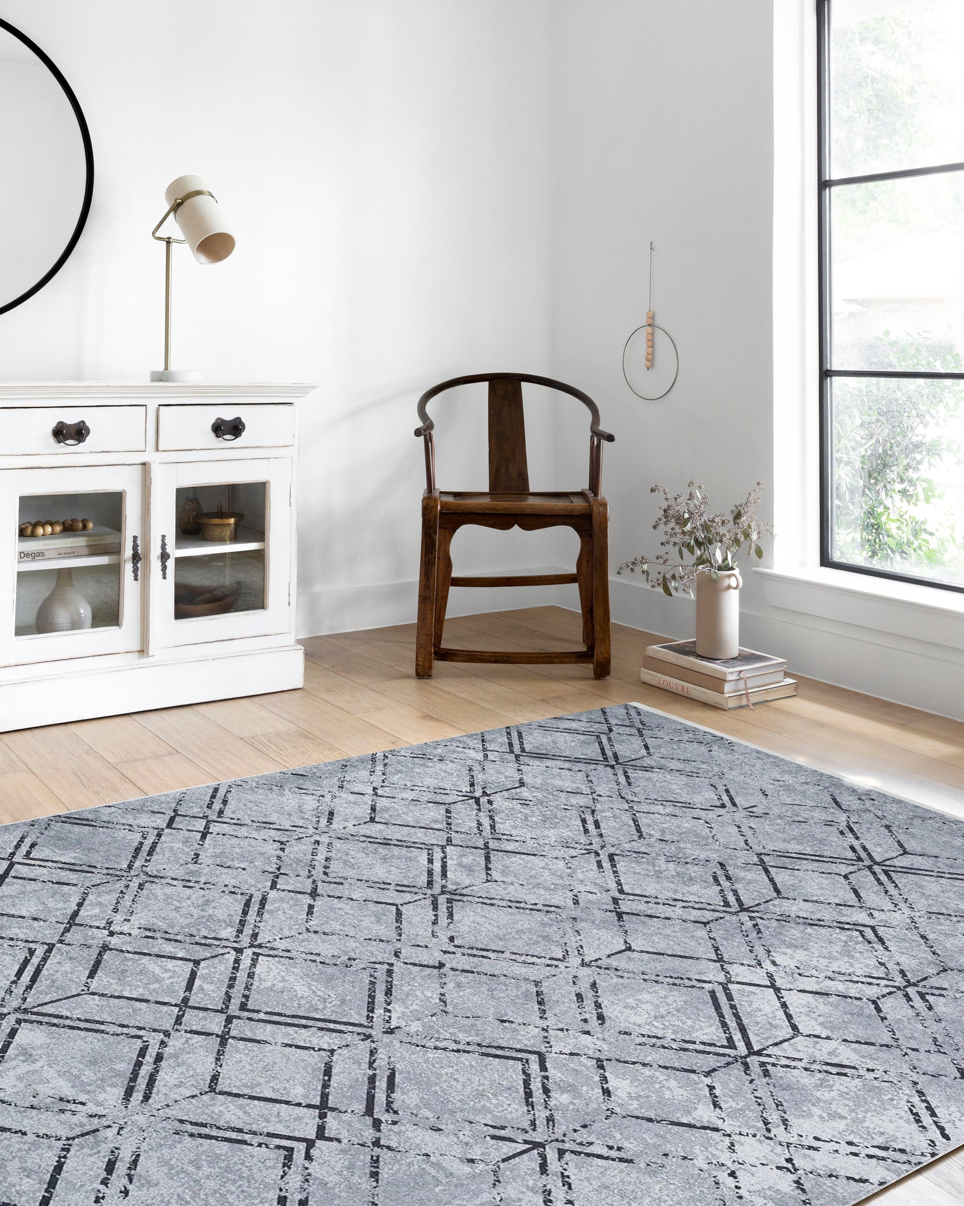 Gri Geometrik Vintage Antika Halı - Pera Halı