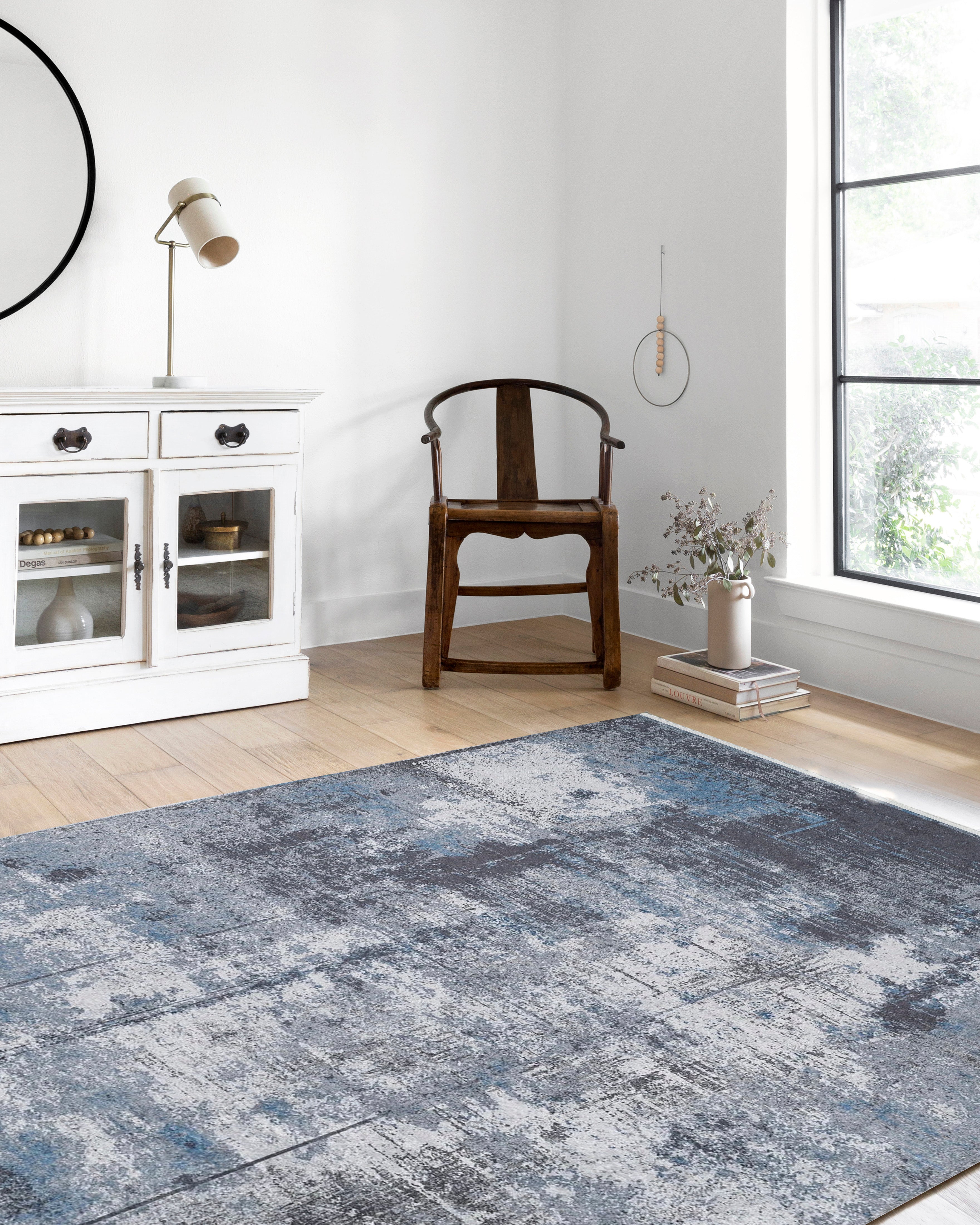 Antrasit Gri Mavi Geçişli Modern Halı