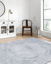 Açık Gri Oval Motifli Desenli Yıkanabilir Halı