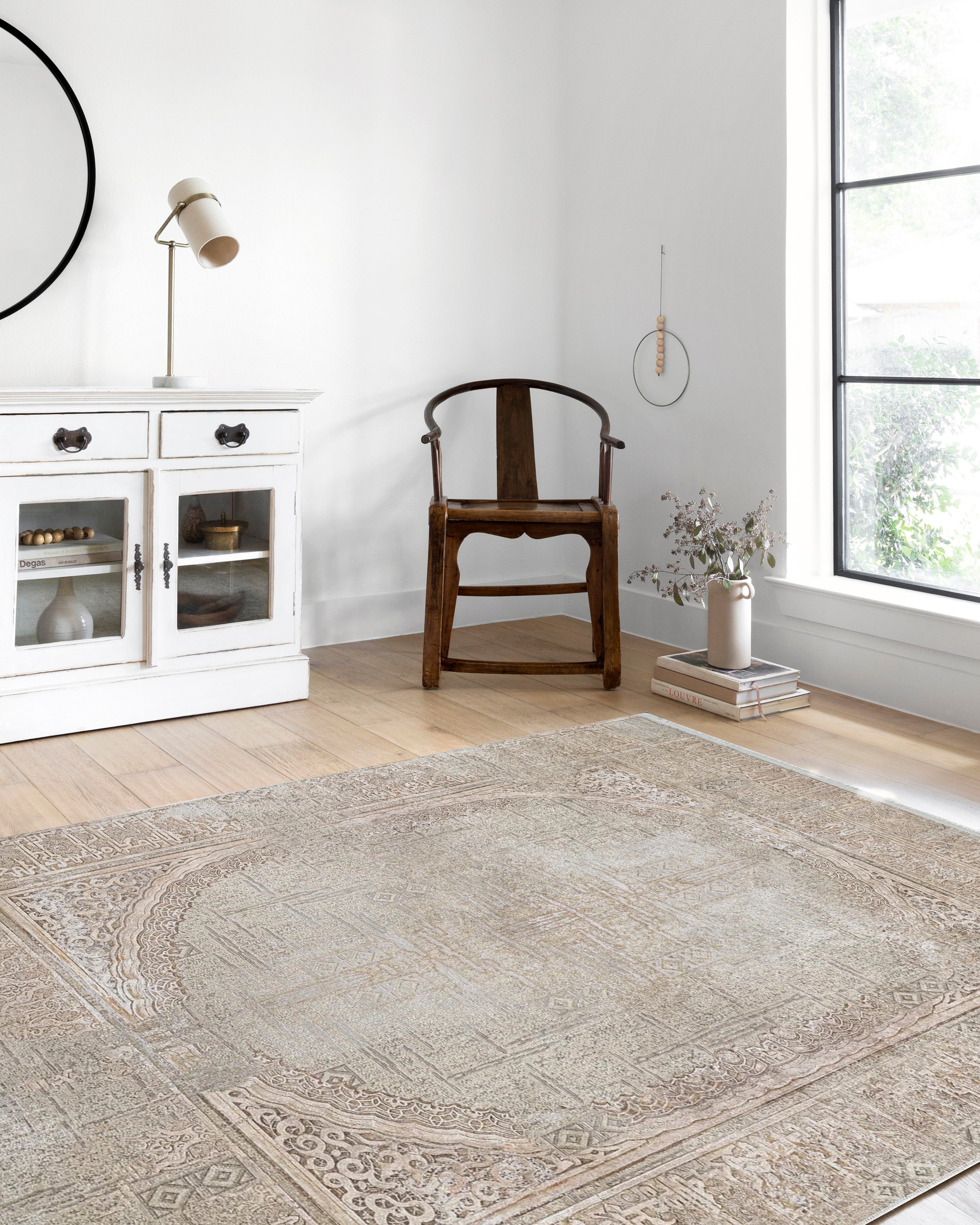 Bej Oval Motifli Modern Halı