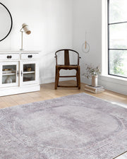 Açık Lila Oval Motifli Modern Yıkanabilir Halı