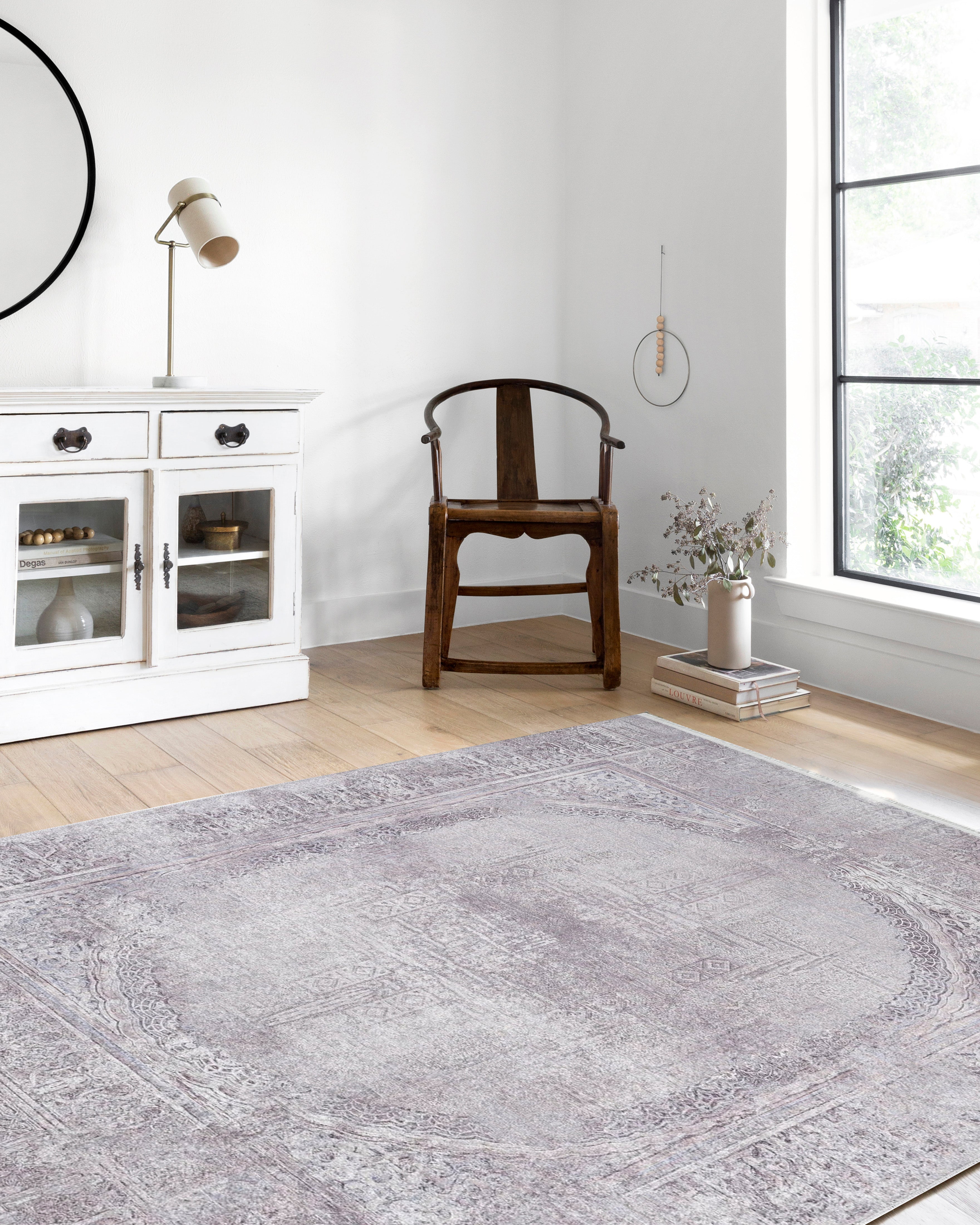 Açık Lila Oval Motifli Modern Yıkanabilir Halı