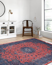 Soho Blumenmuster Traditioneller roter und marineblauer Vintage-Teppich – MVH 1929