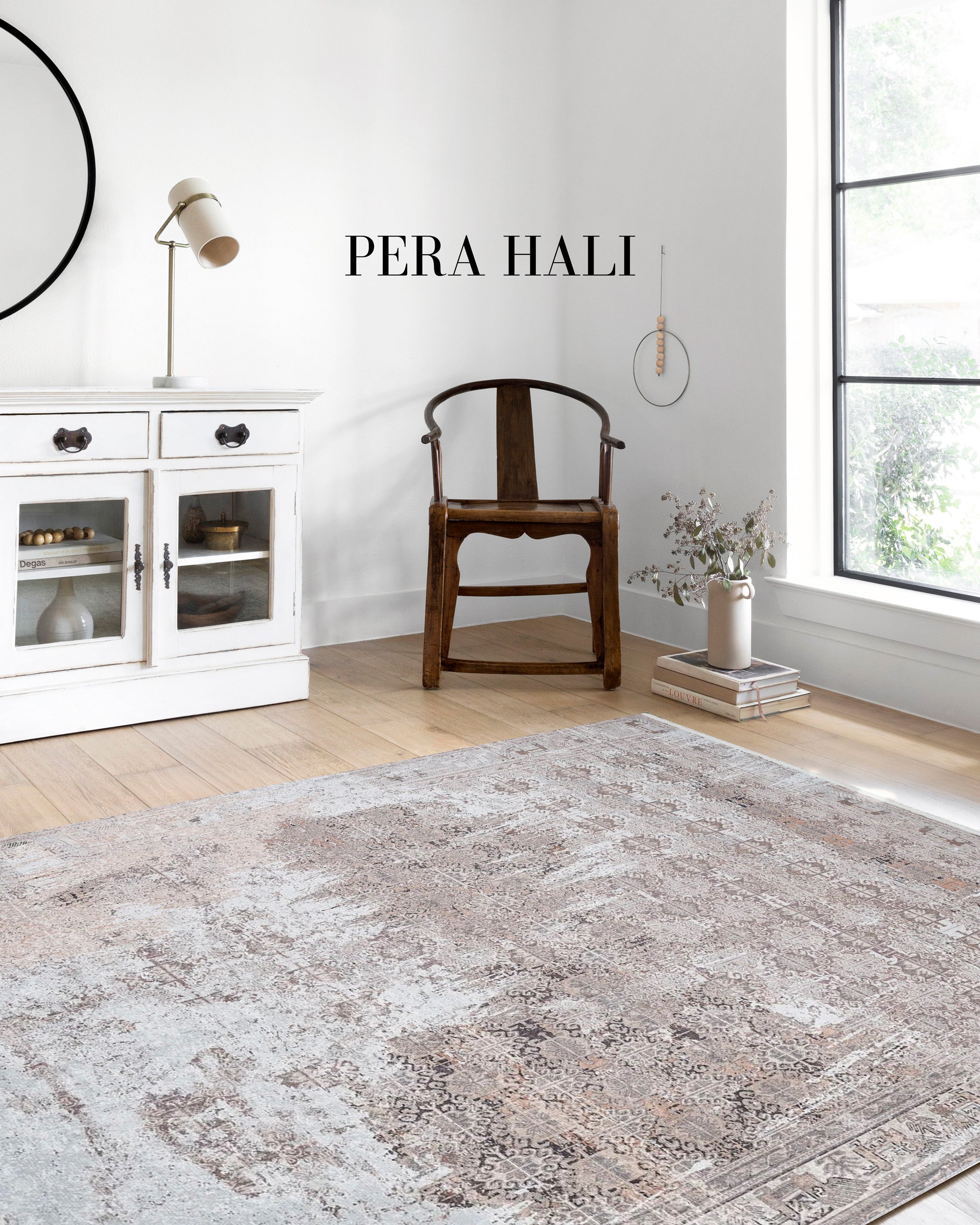 Pale Pink Cream Beige Geometric Patterned Kilim Rug