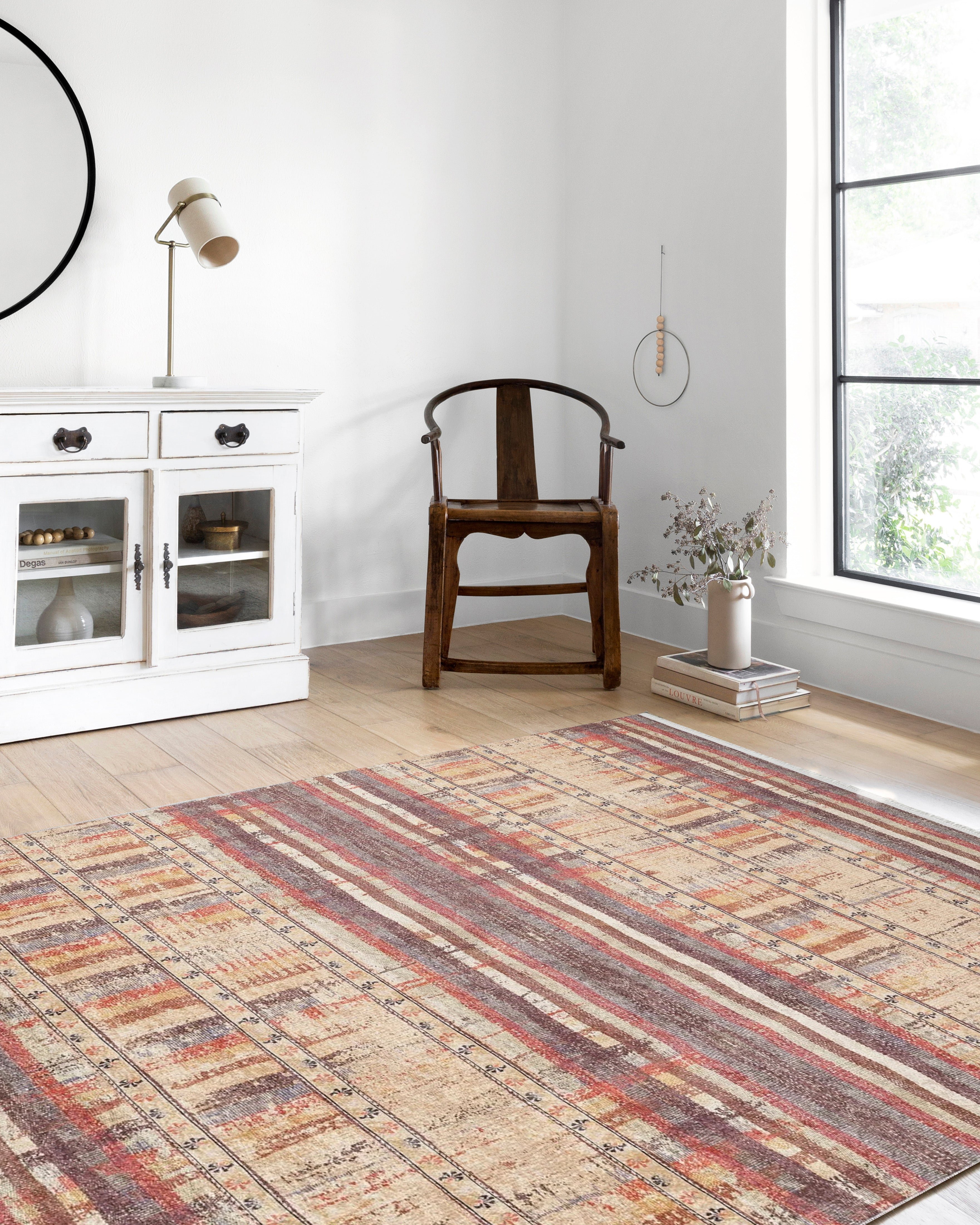 Sarı Bej Renkli Çizgili Anadolu Kilim Halı - Pera Halı