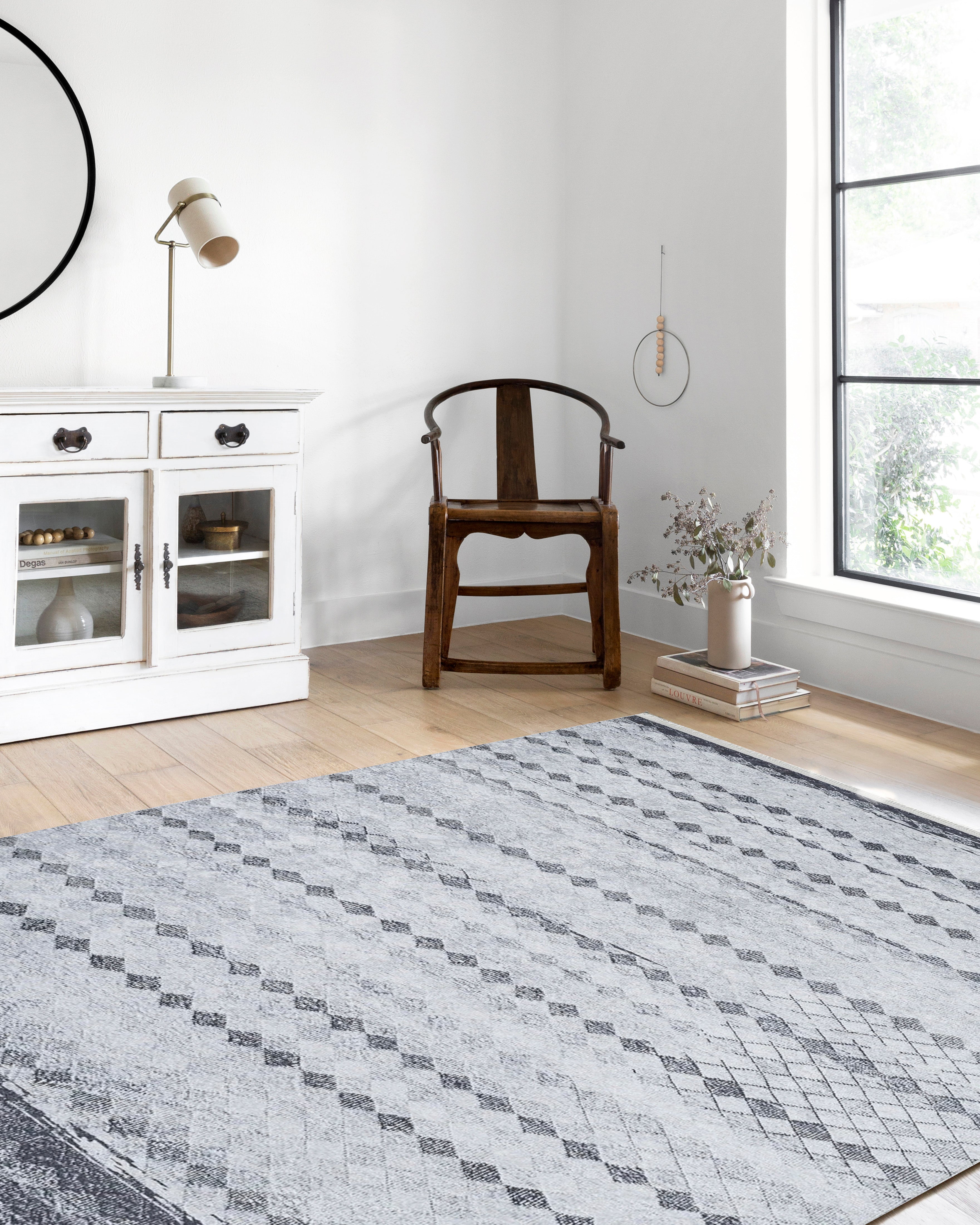 Gri Geometrik Antik Vintage Halı - Pera Halı