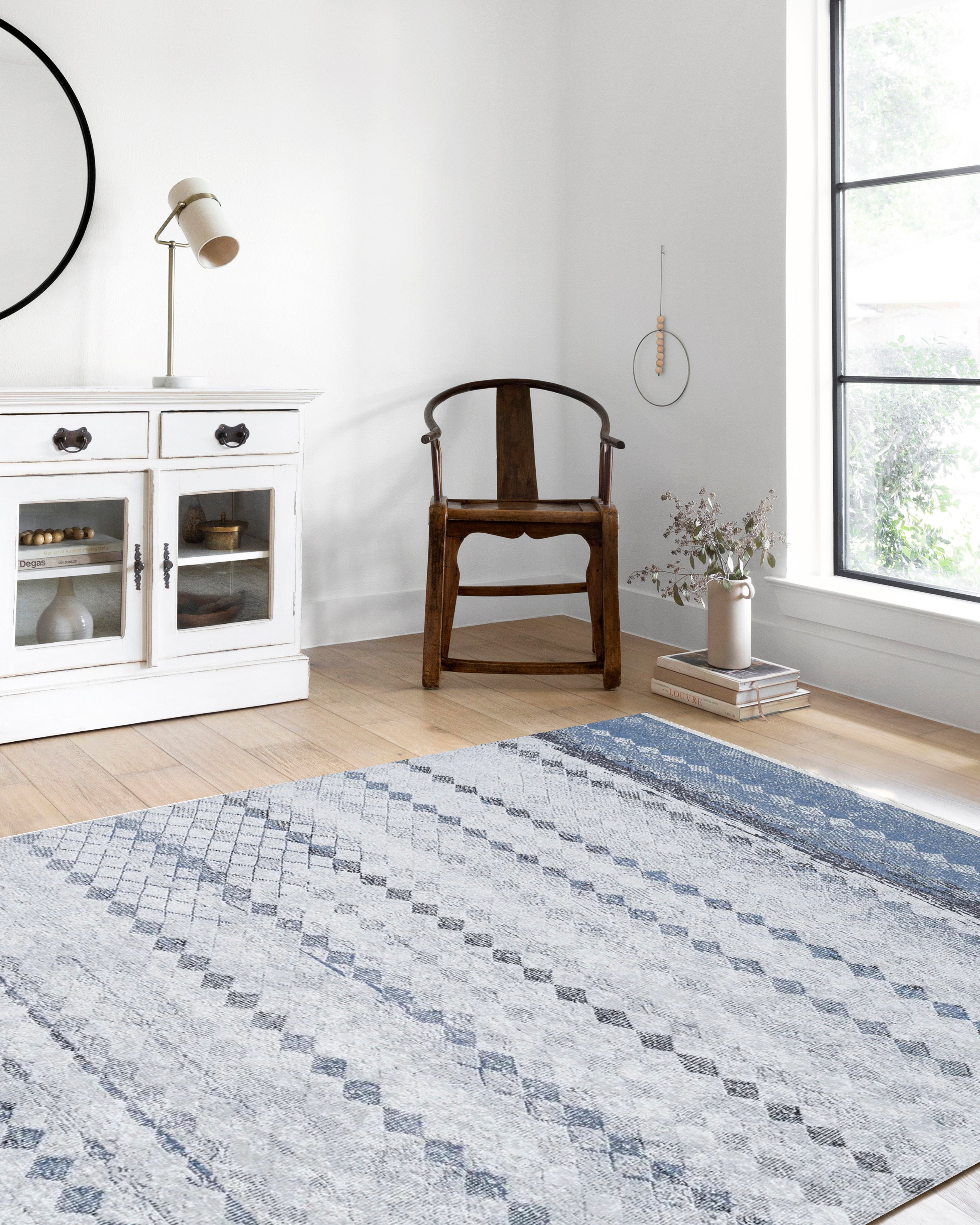 Gri Mavi Geometrik Antik Vintage Halı - Pera Halı