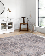 Pudra Gri Siyah Geometrik Desenli Halı