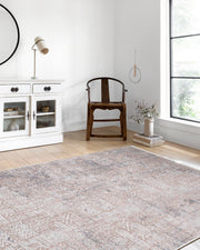 Blassrosa, cremebeige, geometrisch gemusterter Kelim-Teppich