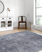 Koyu Gri Etnik Geometrik Desenli Modern Halı