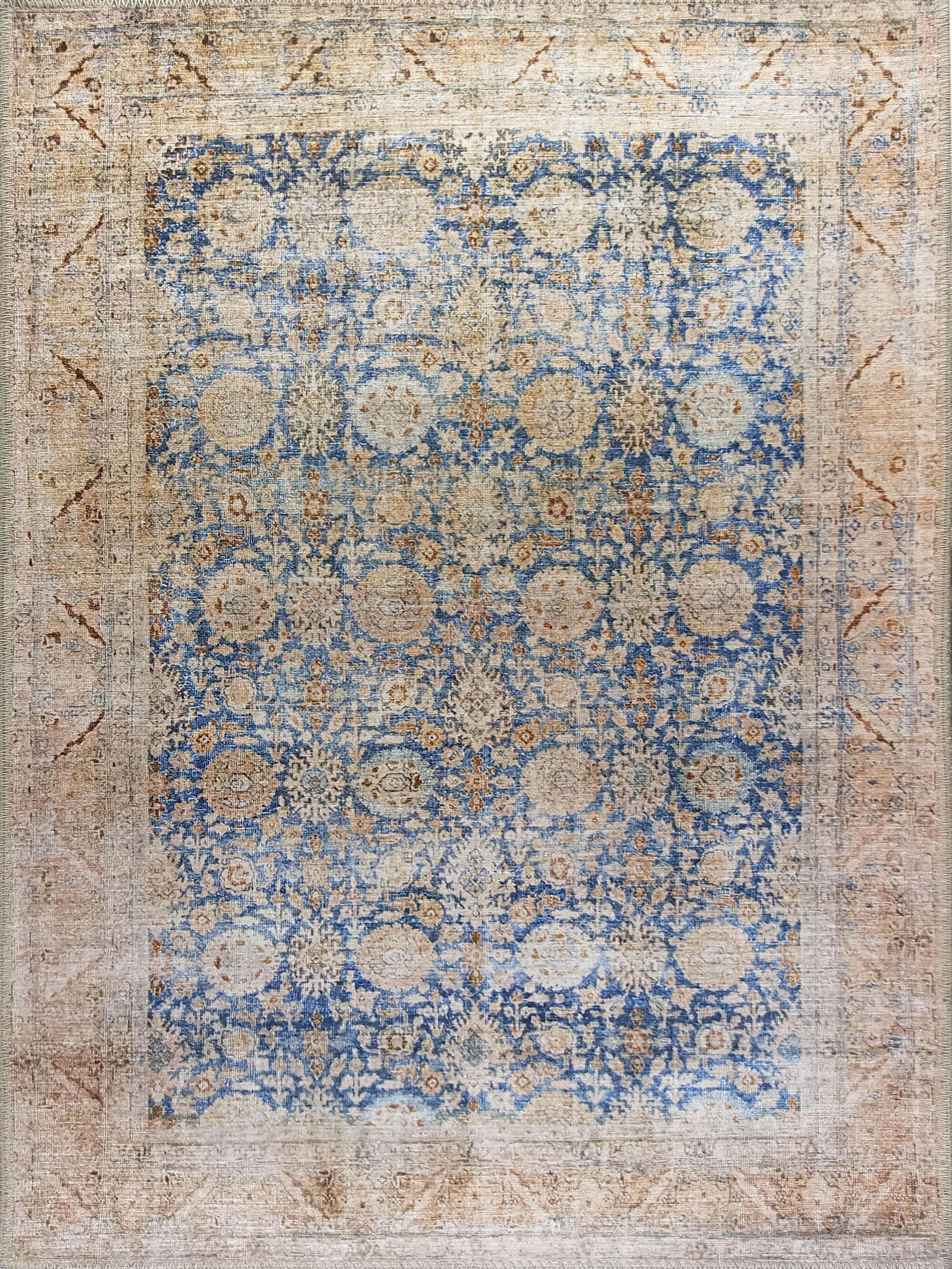 Red and Blue Medallion Patterned Vintage Rug