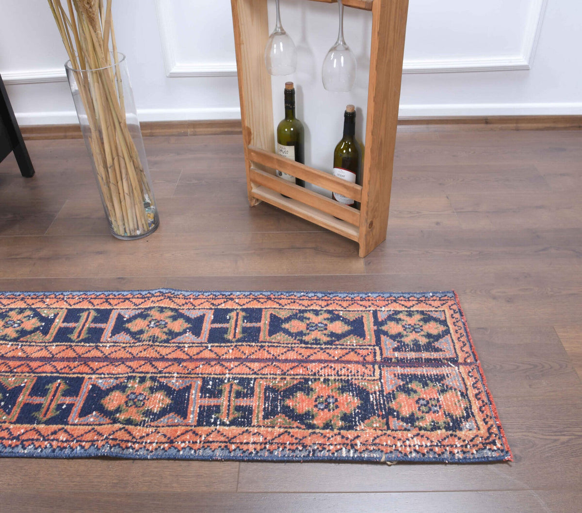 Antre ve koridor için oryantal desenli patchwork vintage yolluk – 44x335 cm