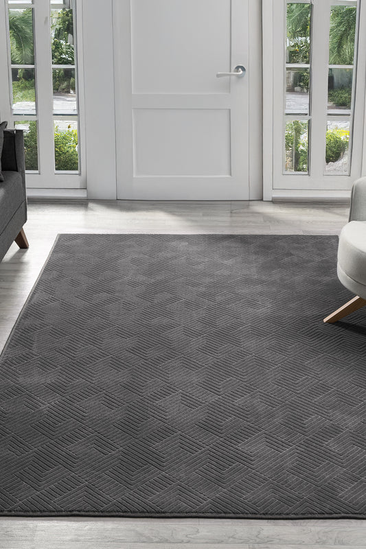 Anthracite Zigzag Chevron Diamond Pattern Modern Carpet