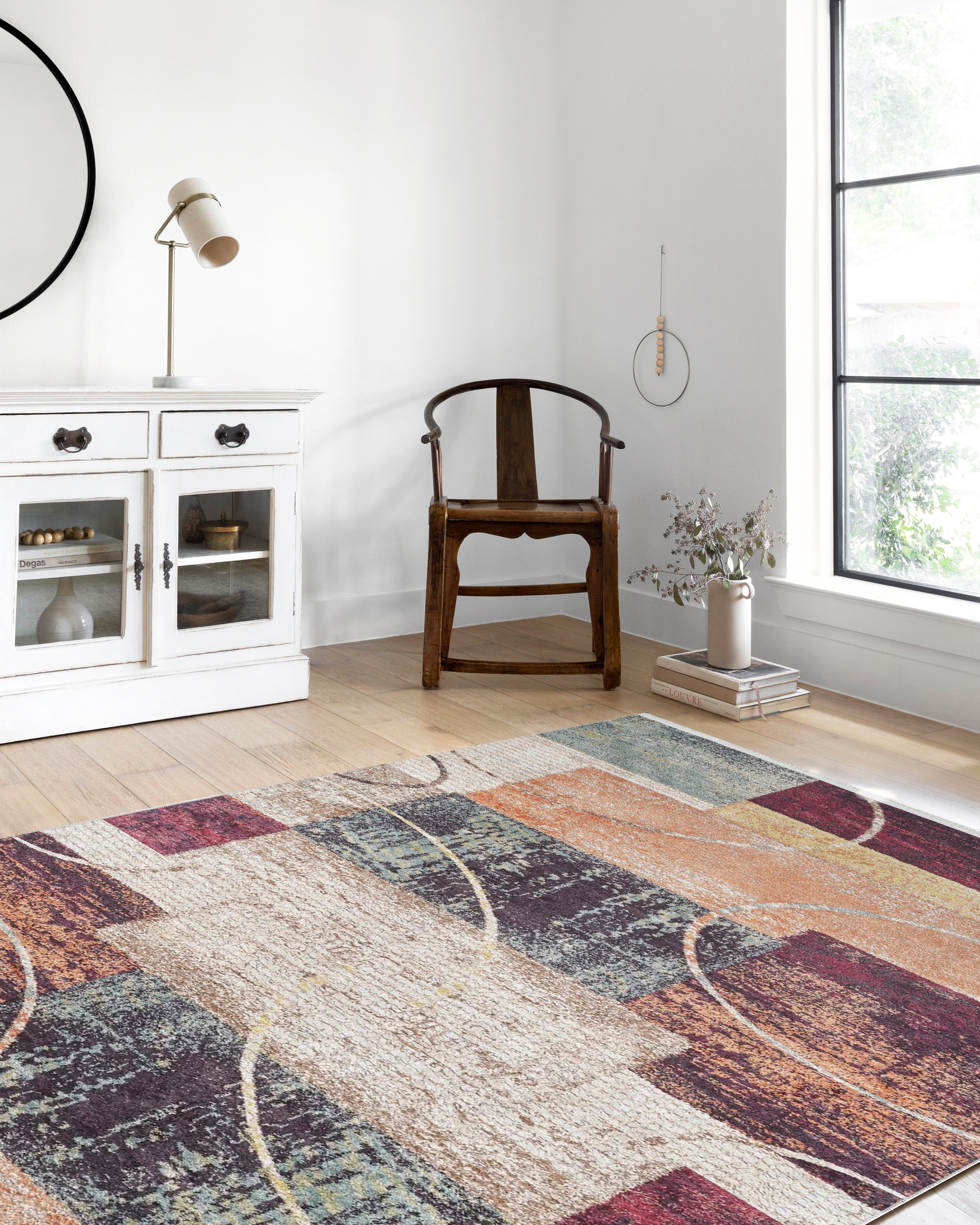 Çok Renkli Blok ve Daire Desenli Halı