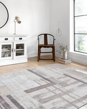 Bej Krem Tonlarında Blok Desenli Yıkanabilir Halı