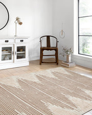 Blassrosa, cremebeige, geometrisch gemusterter Kelim-Teppich