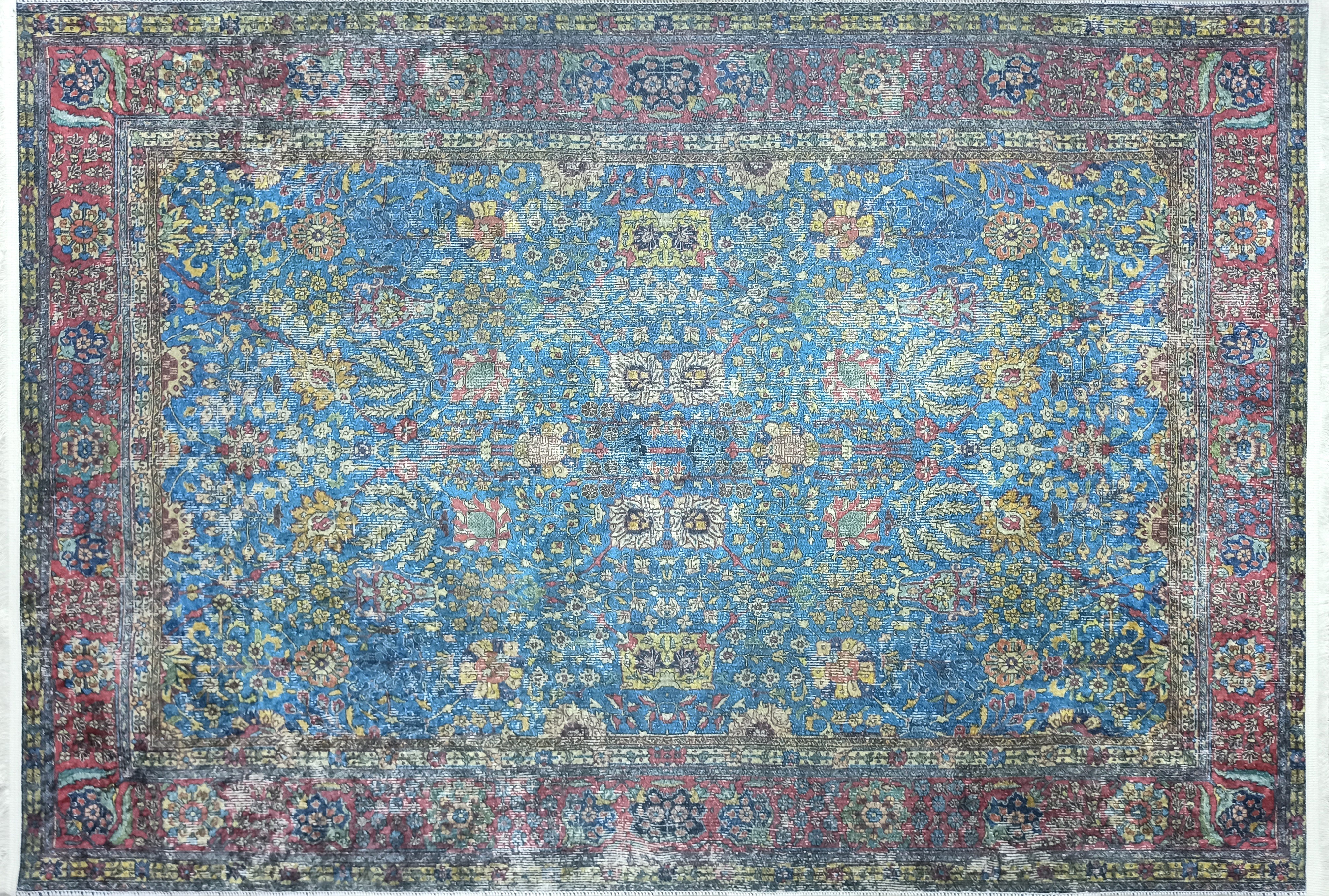 Uşak Mavi Kırmızı Vintage Kilim Halı - Pera Halı
