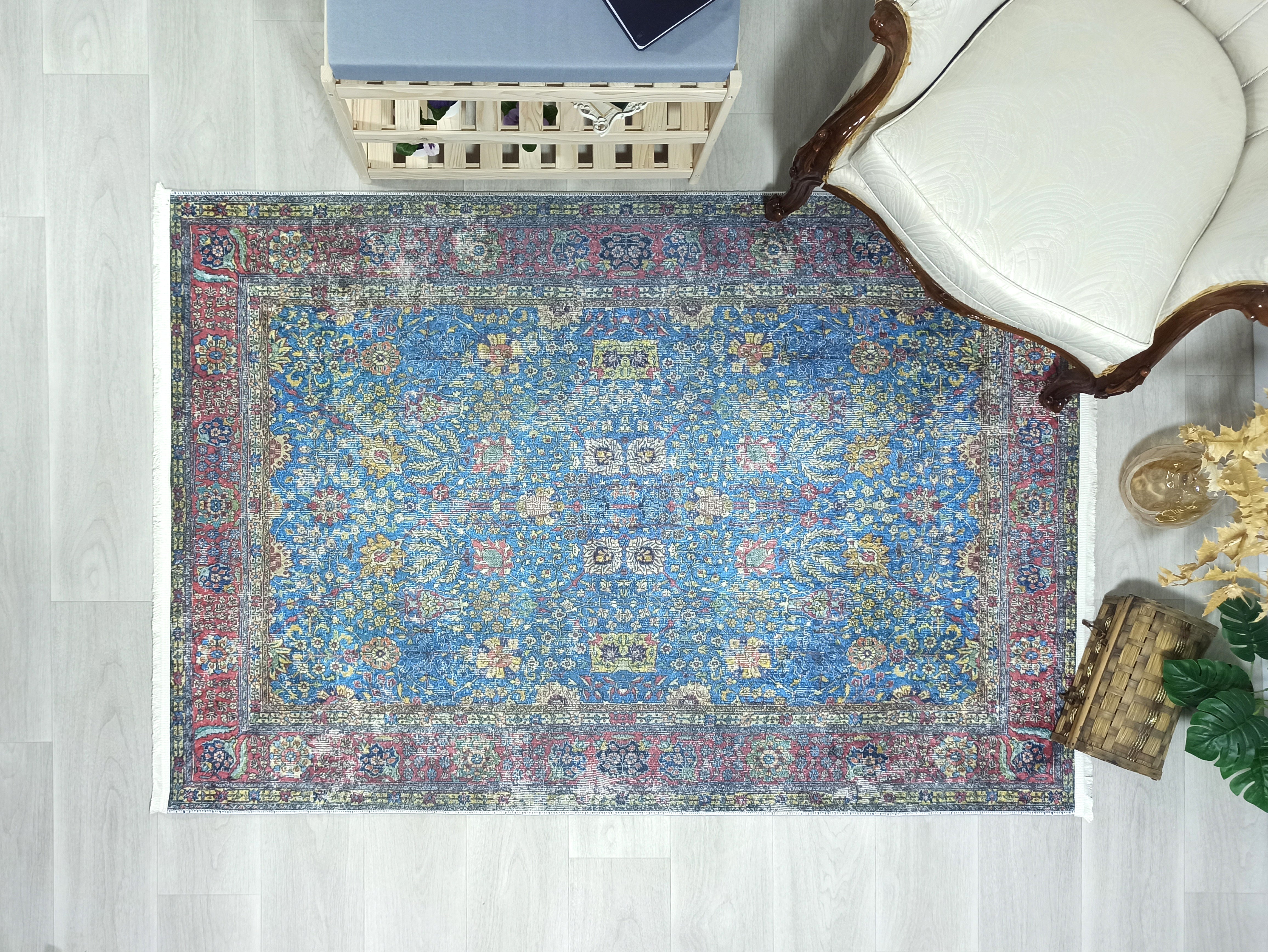 Uşak Mavi Kırmızı Vintage Kilim Halı - Pera Halı