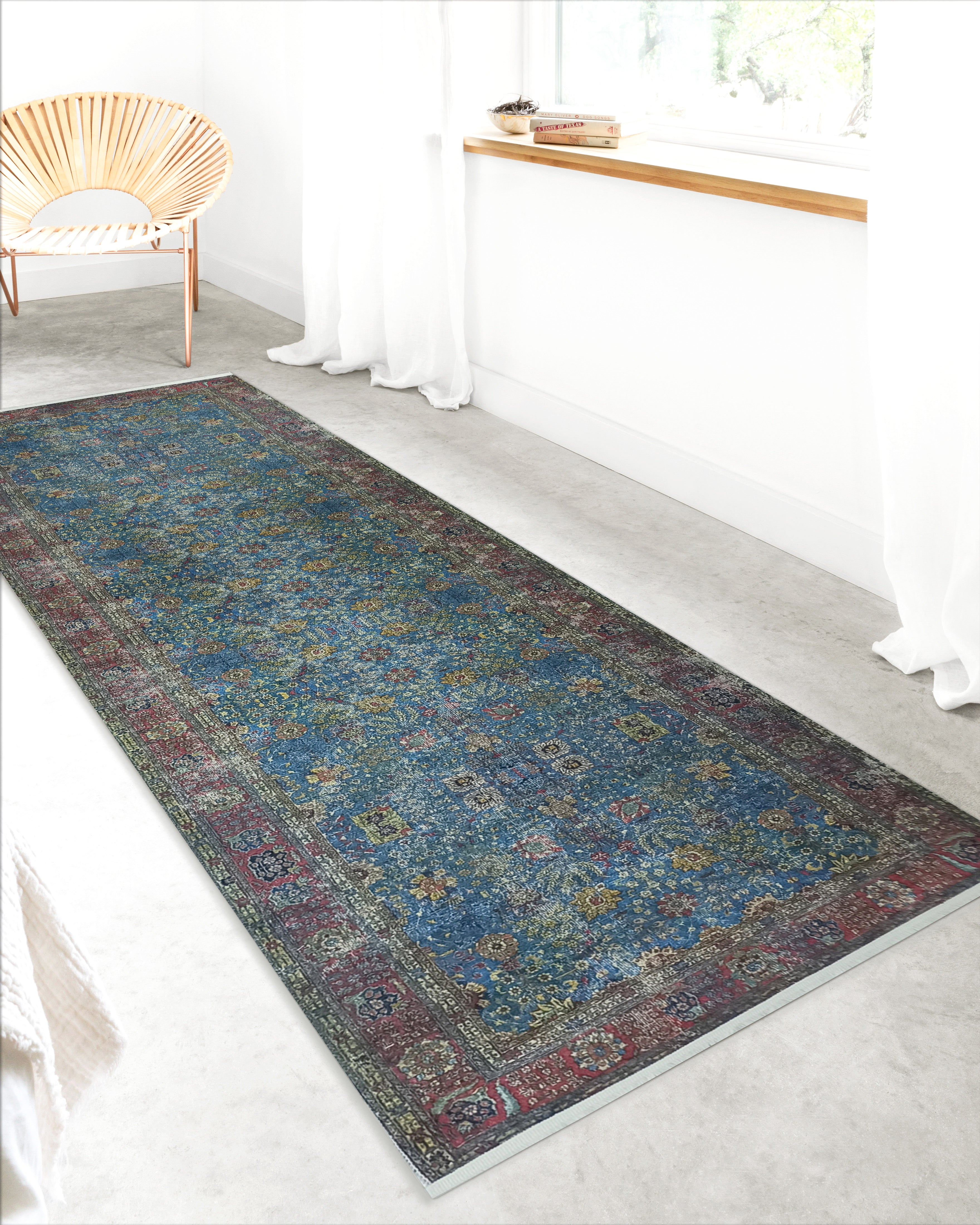 Uşak Mavi Kırmızı Vintage Kilim Halı - Pera Halı