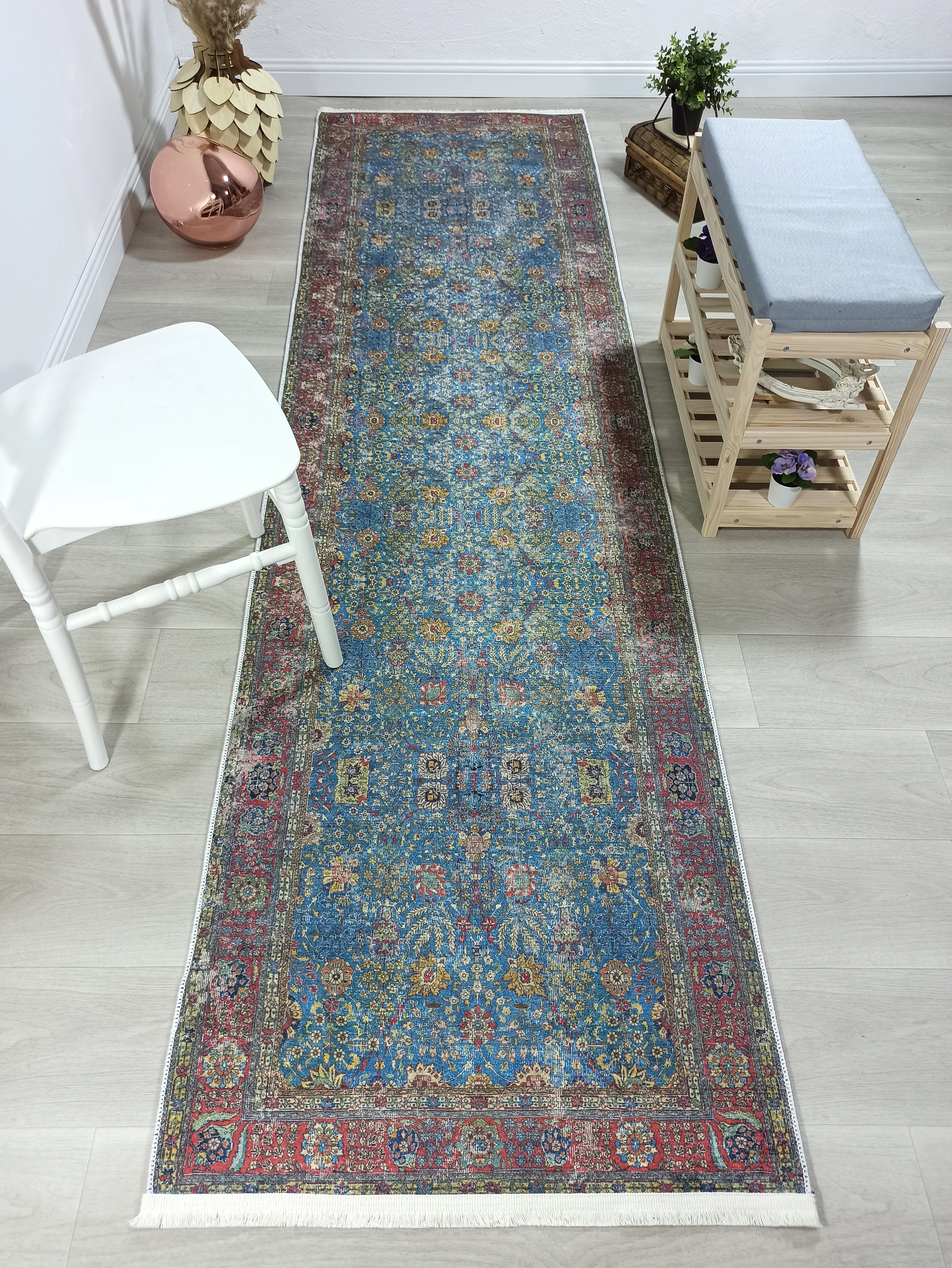 Uşak Mavi Kırmızı Vintage Kilim Halı - Pera Halı