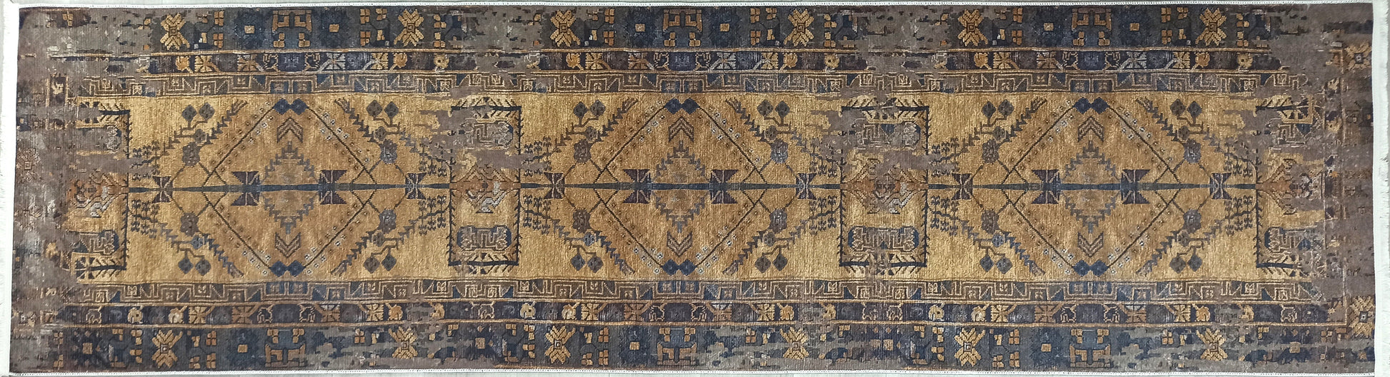İran Kahverengi Sarı Vintage Yazlık Halı - Pera Halı