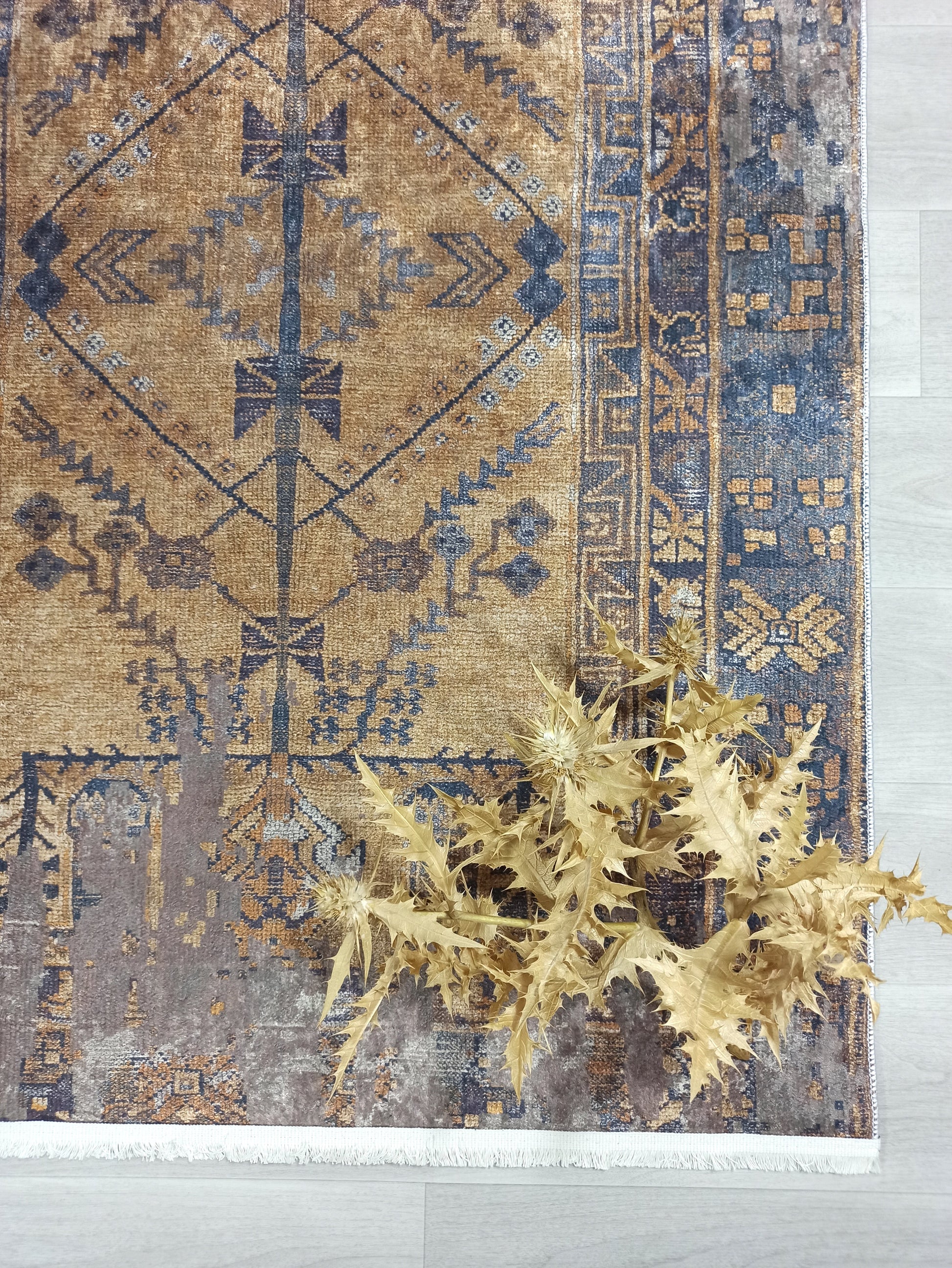 İran Kahverengi Sarı Vintage Yazlık Halı - Pera Halı